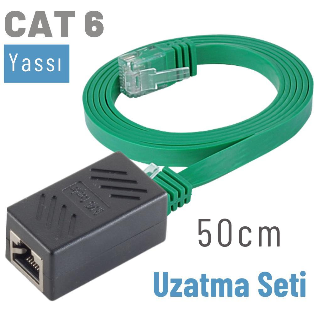 IRENIS 50 cm CAT6 Kablo Uzatma Seti, Yassı Ekleyici ve Ethernet Kablosu