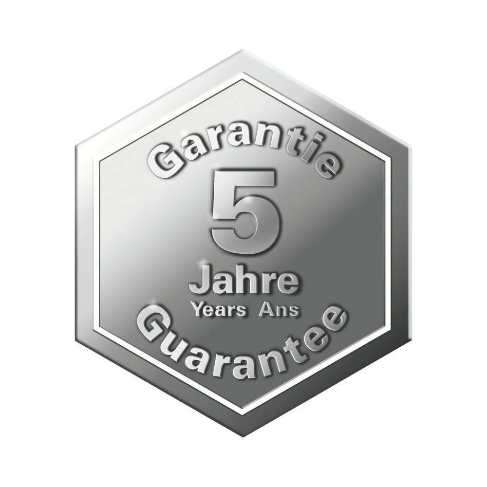 Silbernes Siegel mit "Garantie 5 Jahre" und "5 Years Ans Guarantee".