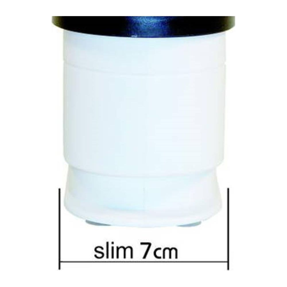 Ein weißer Zylinder mit schwarzer Kappe. Markiert 7 cm.