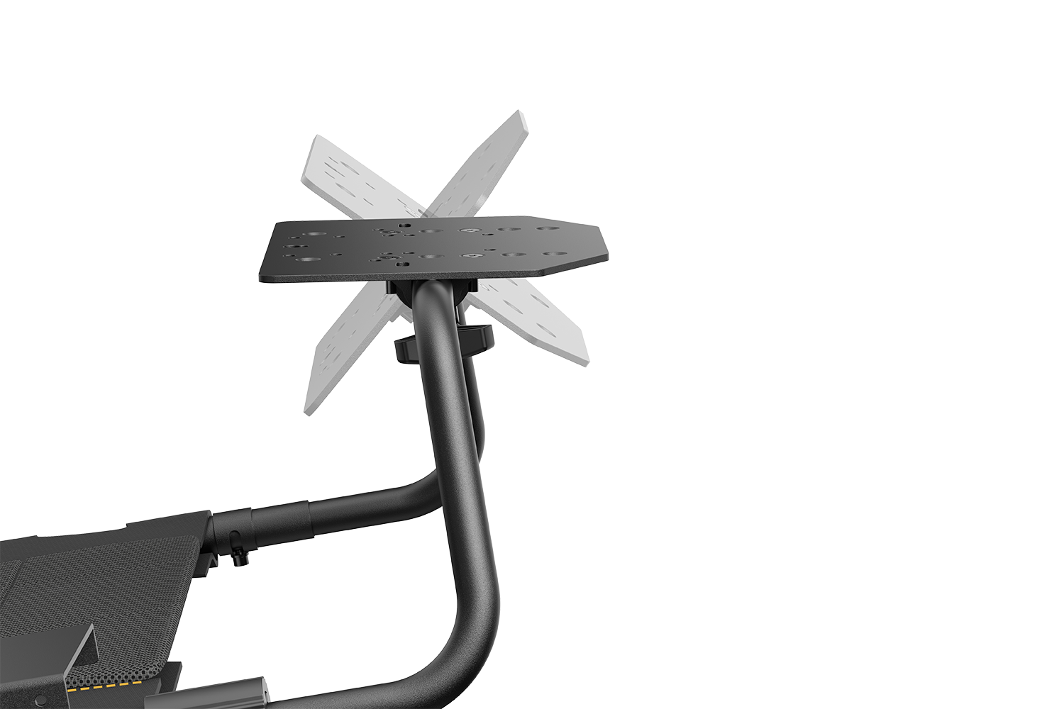 Un soporte de salpicadero de metal negro con placas ajustables.