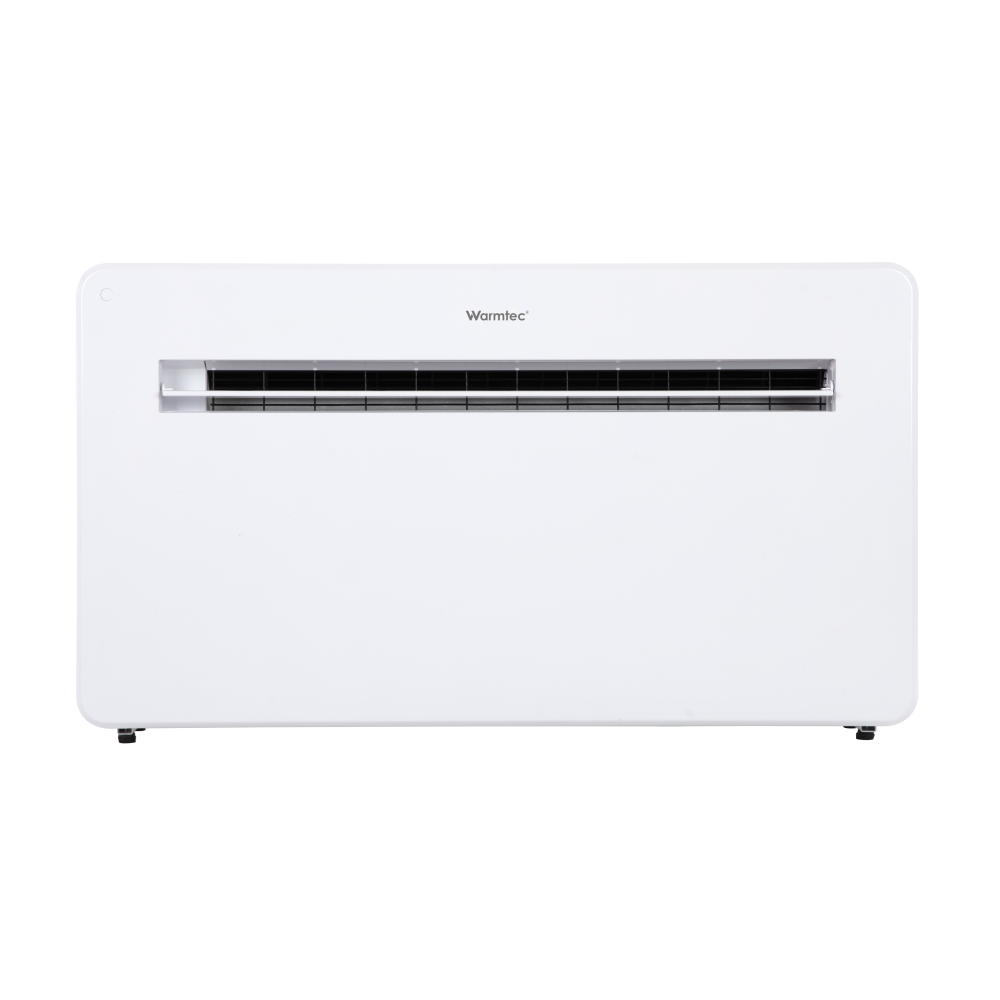 Biała chłodziarka Warmtec z czarnym otworem wentylacyjnym i stopkami.