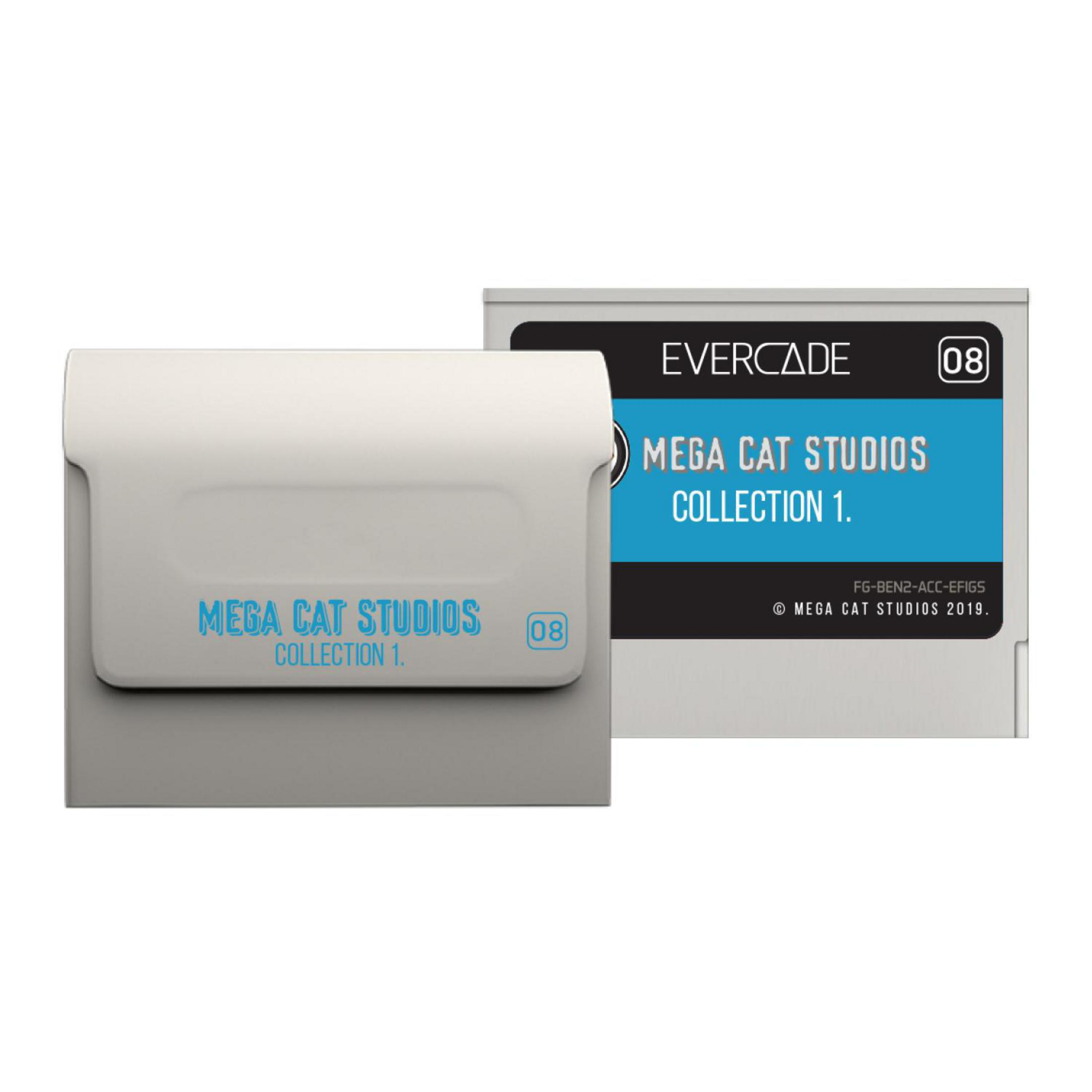 Due cartucce di gioco Evercade con etichetta "Mega Cat Studios Collection 1."