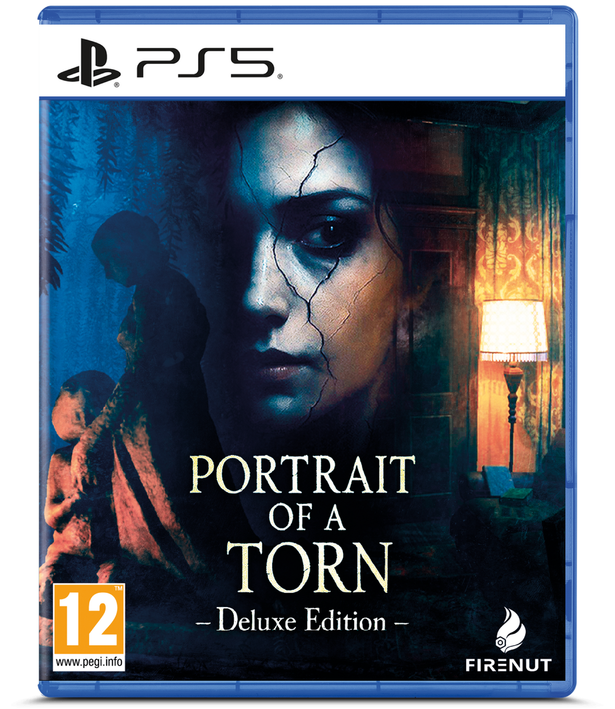 Copertina gioco PS5: "Portrait of a Torn" Deluxe Edition. Buio, inquietante, volto donna.