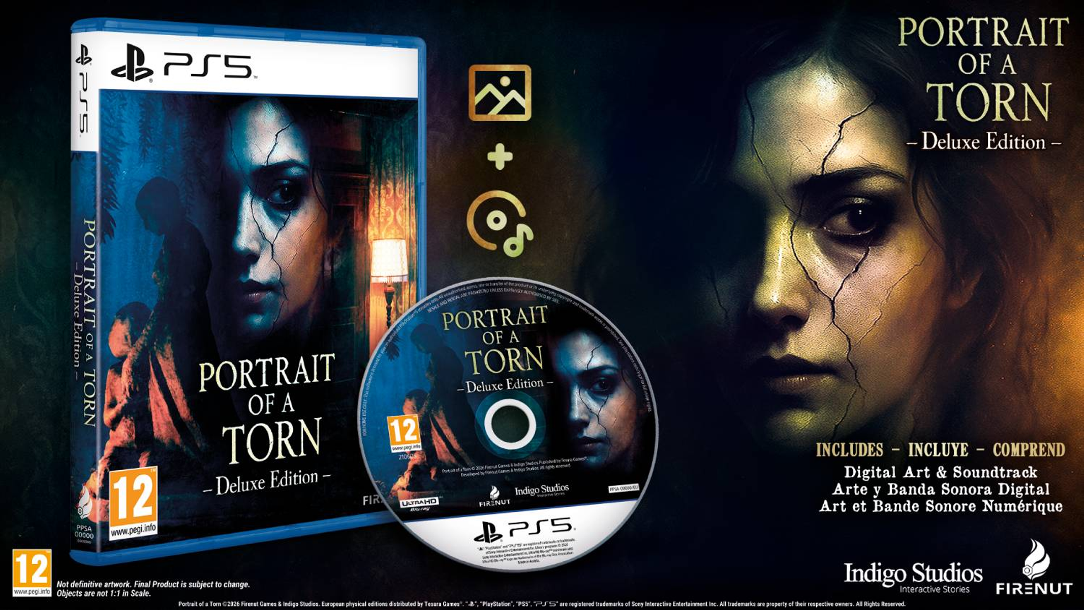Caja y disco del juego PS5 'Portrait of a Torn - Deluxe Edition'.