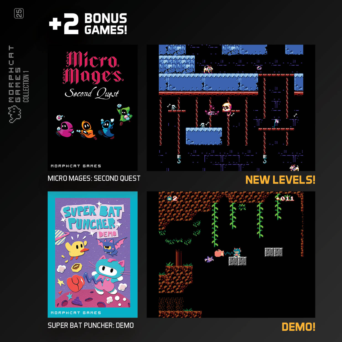 Gioco pixel art: Personaggi saltano su piattaforme in un livello buio.