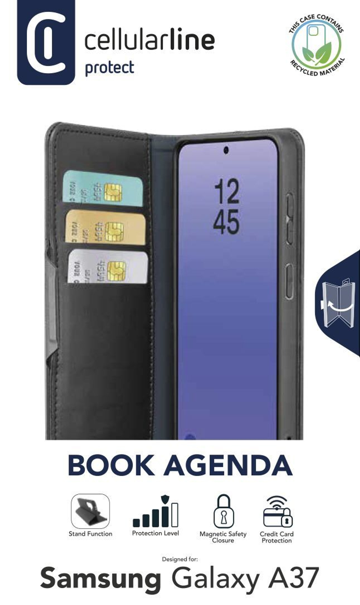 Custodia nera a libro agenda per Samsung Galaxy A37 con porta carte.