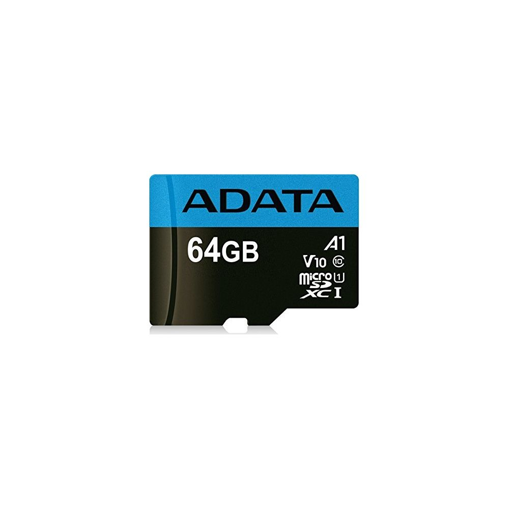 ADATA 64GB microSDXC-Karte mit A1, V10 und UHS-I-Geschwindigkeitsklassen.