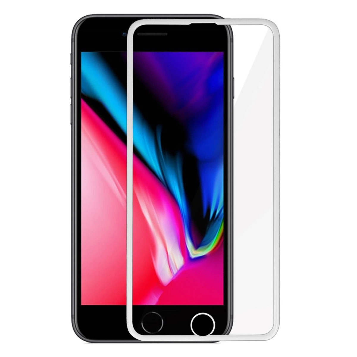 Ekran koruyuculu siyah akıllı telefon. Ekran soyut bir desen gösteriyor.