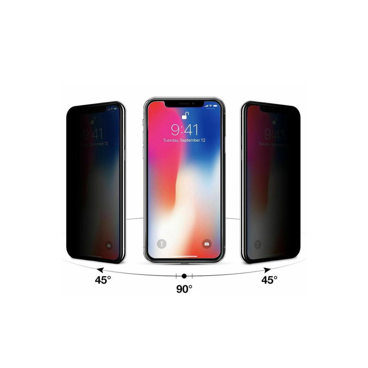 Üç iPhone farklı görüş açıları gösteriyor. İki tanesi karanlık, biri parlak.