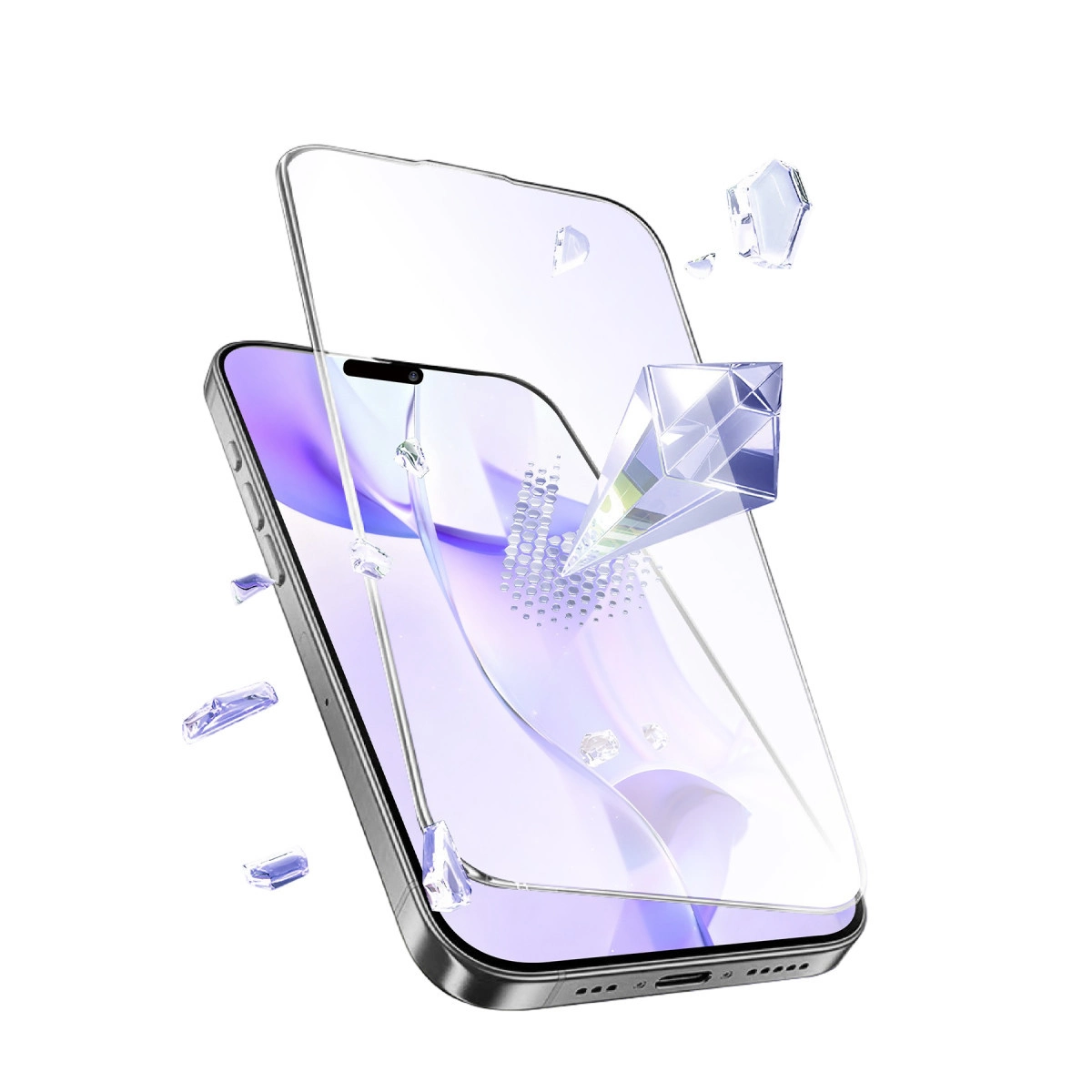 Kırılan şeffaf ekran koruyuculu bir akıllı telefon.