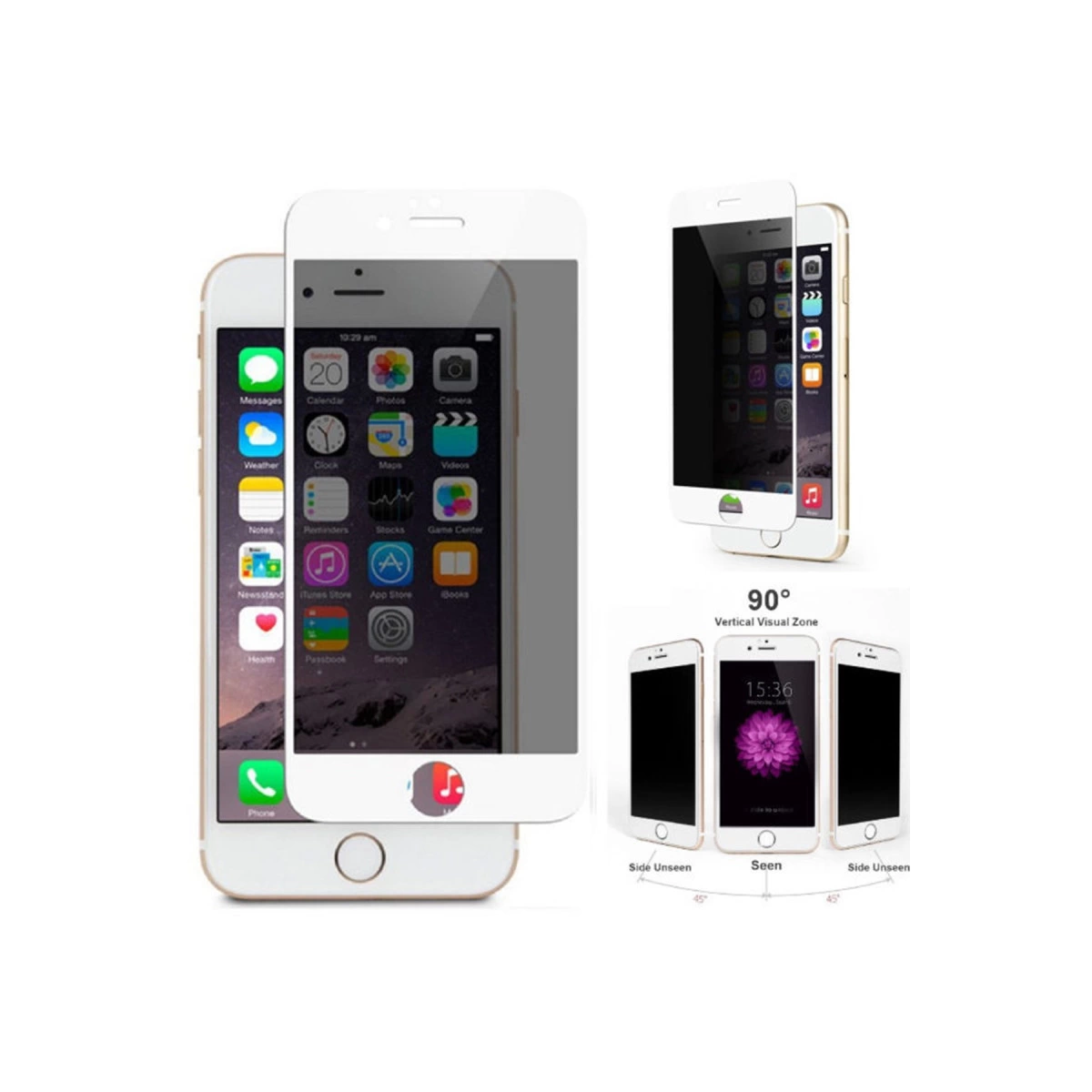 Üç iPhone ekranı gösteriyor; ikisi yandan, biri önden görünüyor.