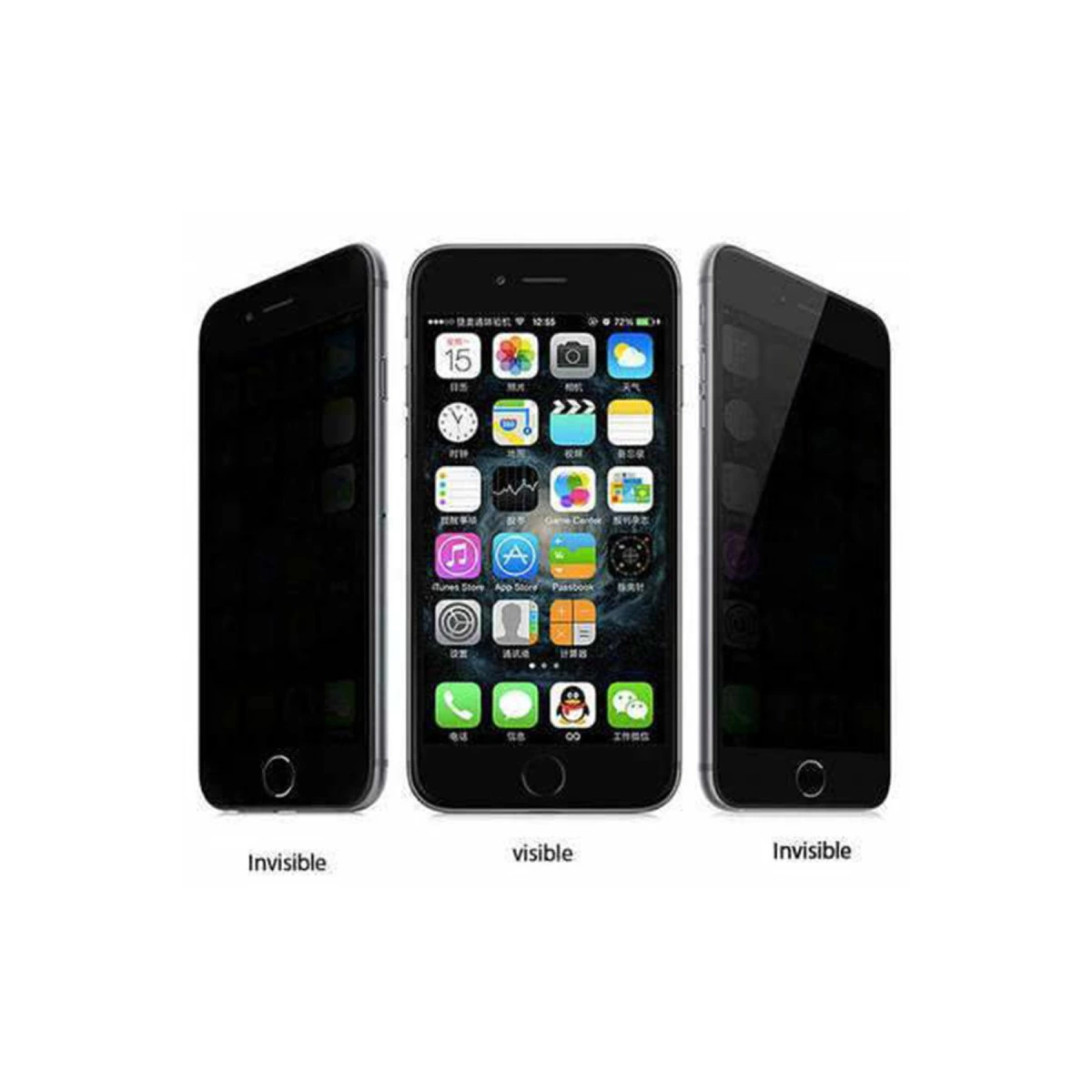 Yan yana üç iPhone, biri görünür ekranlı, ikisi karanlık ekranlı.