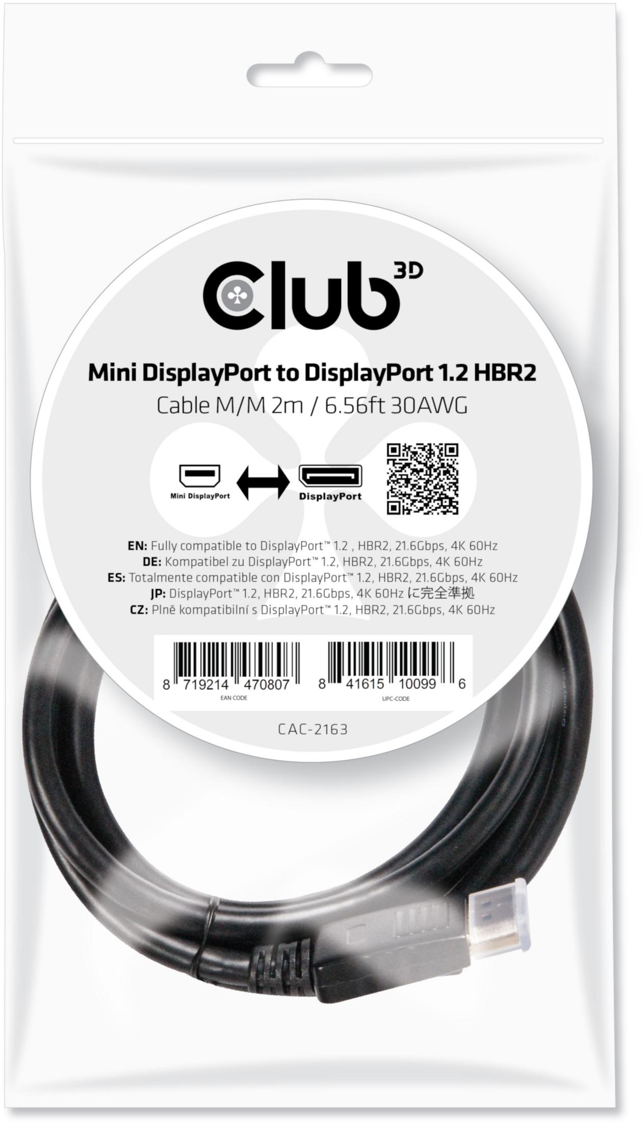 Câble Club 3D Mini DisplayPort vers DisplayPort, 2m.