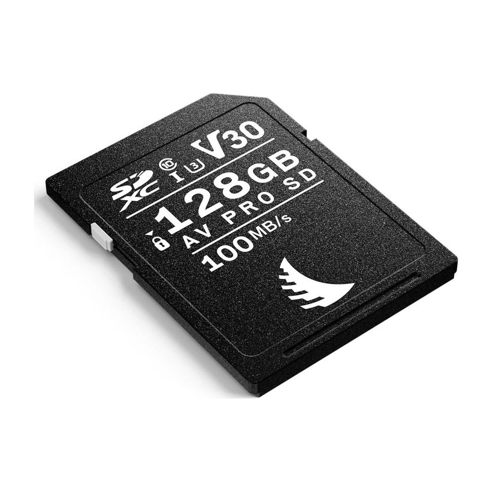 Schwarze 128GB SDXC-Speicherkarte mit V30-Bewertung und 100 MB/s Lese-/Schreibgeschwindigkeit.