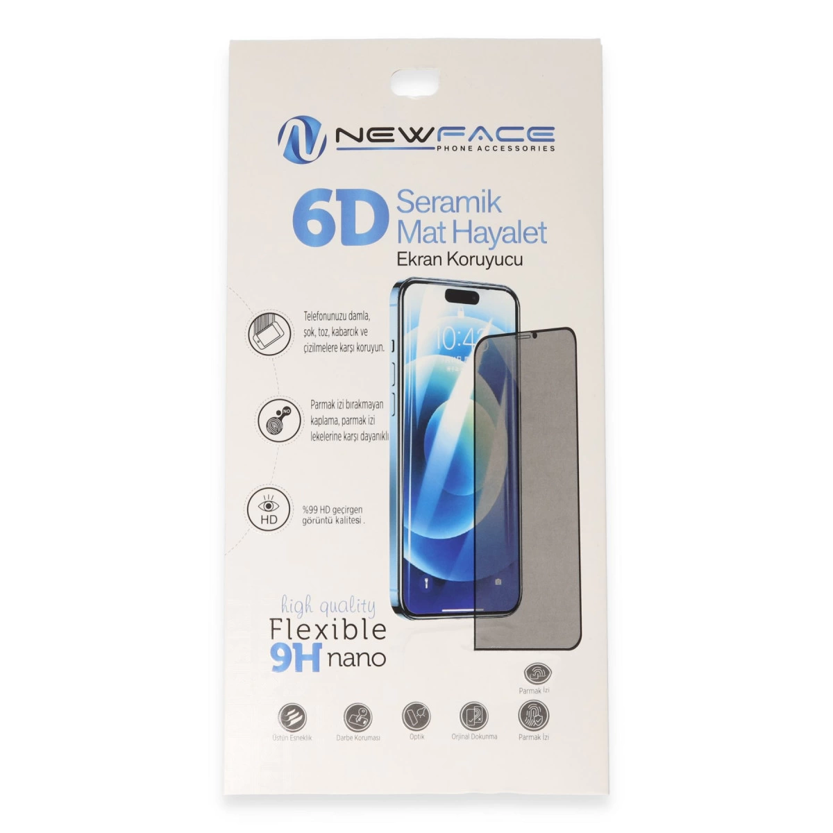 Telefon illustrasyonlu 6D seramik ekran koruyucu ambalajı.