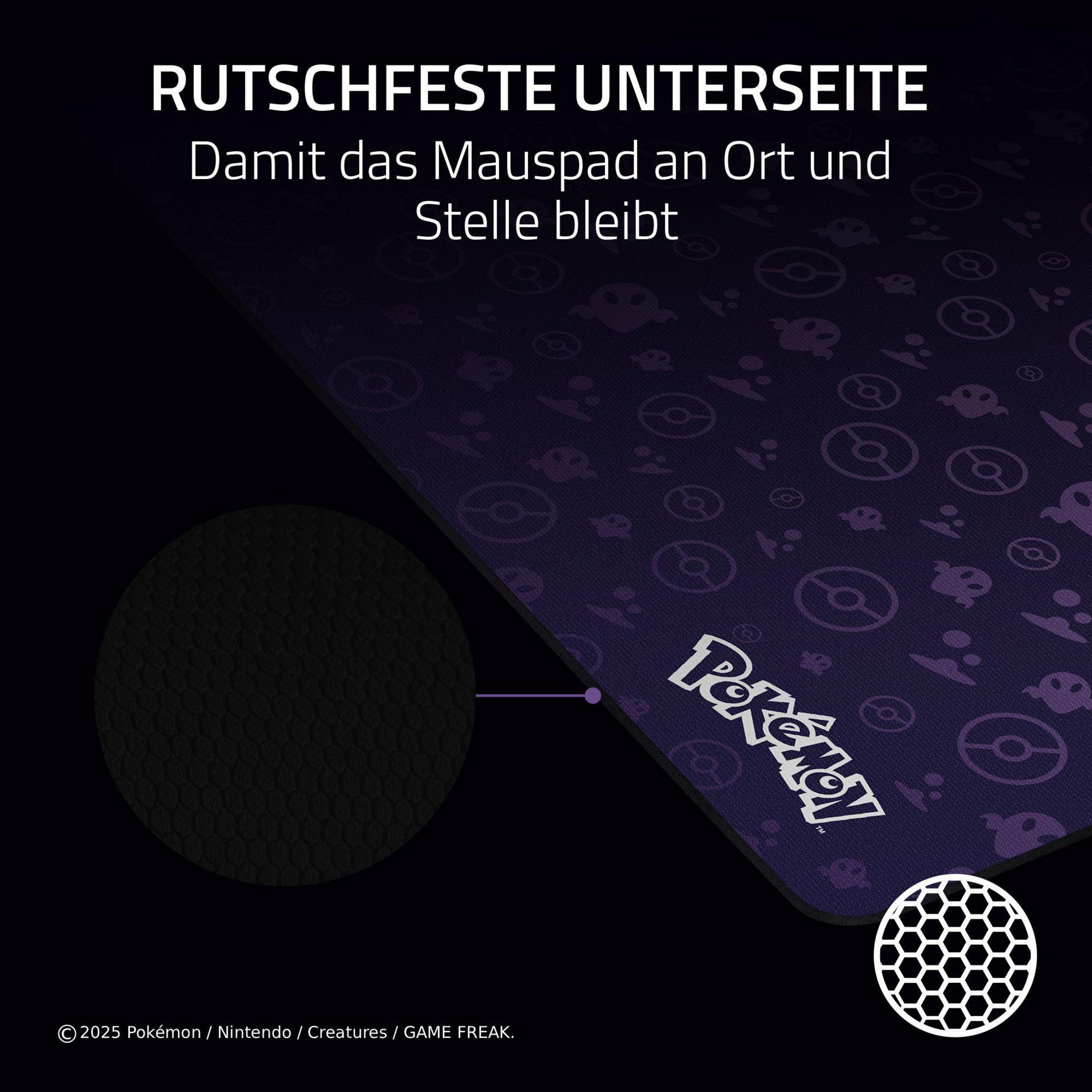 Lila Mauspad mit Pokémon-Motiven und rutschfester Unterseite.