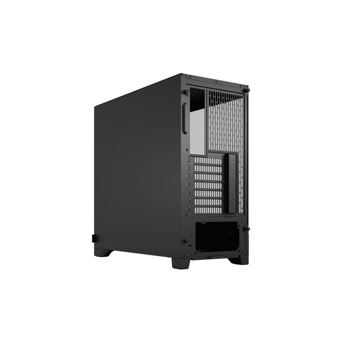 Case del computer nero con prese d'aria e piedini argentati.