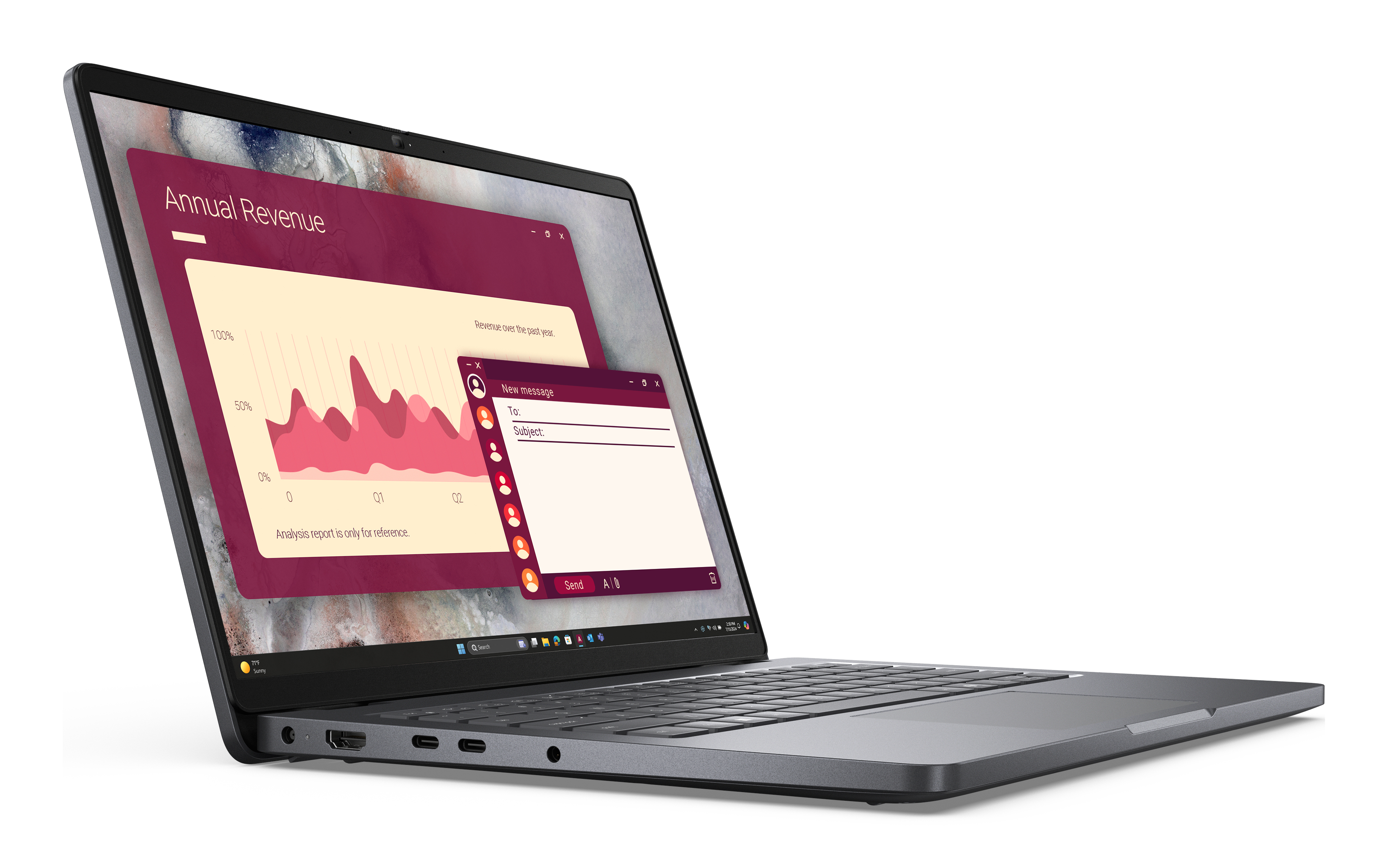 Laptop wyświetla wykres przychodów i e-mail. (PL)