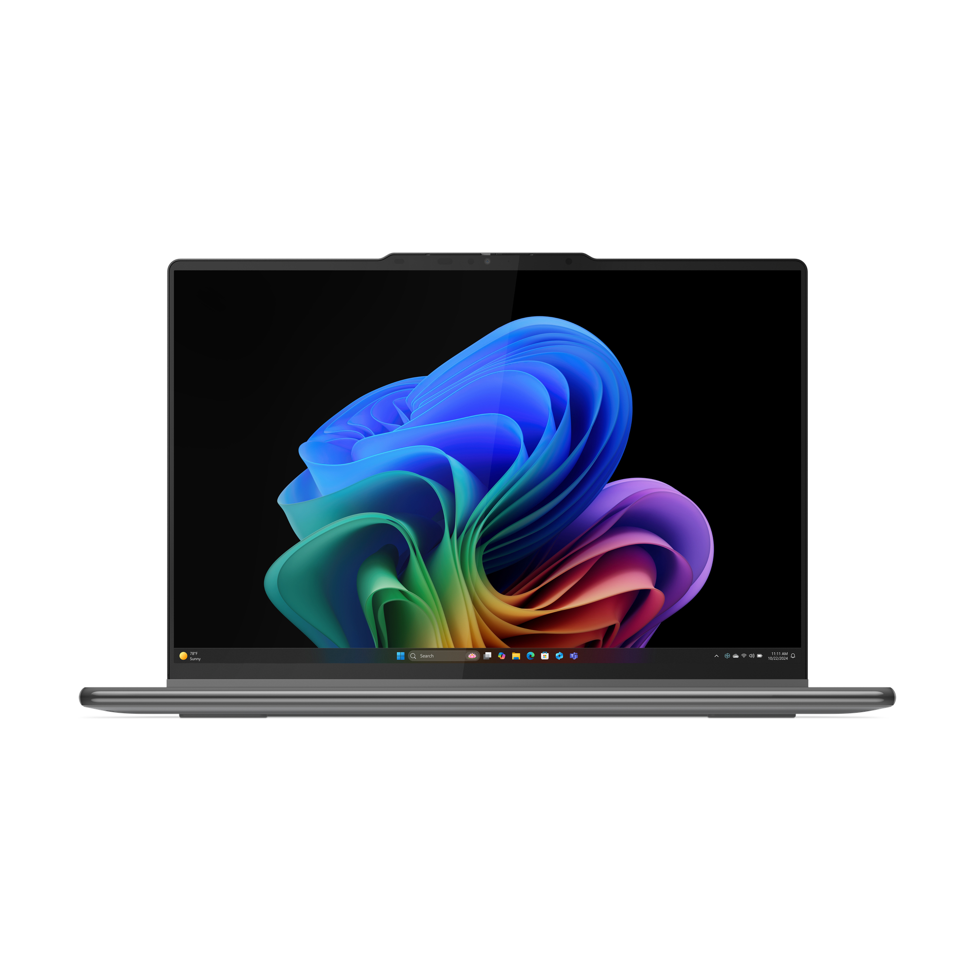 Ein offener Laptop mit einem bunten Hintergrundbild und einer Taskleiste.