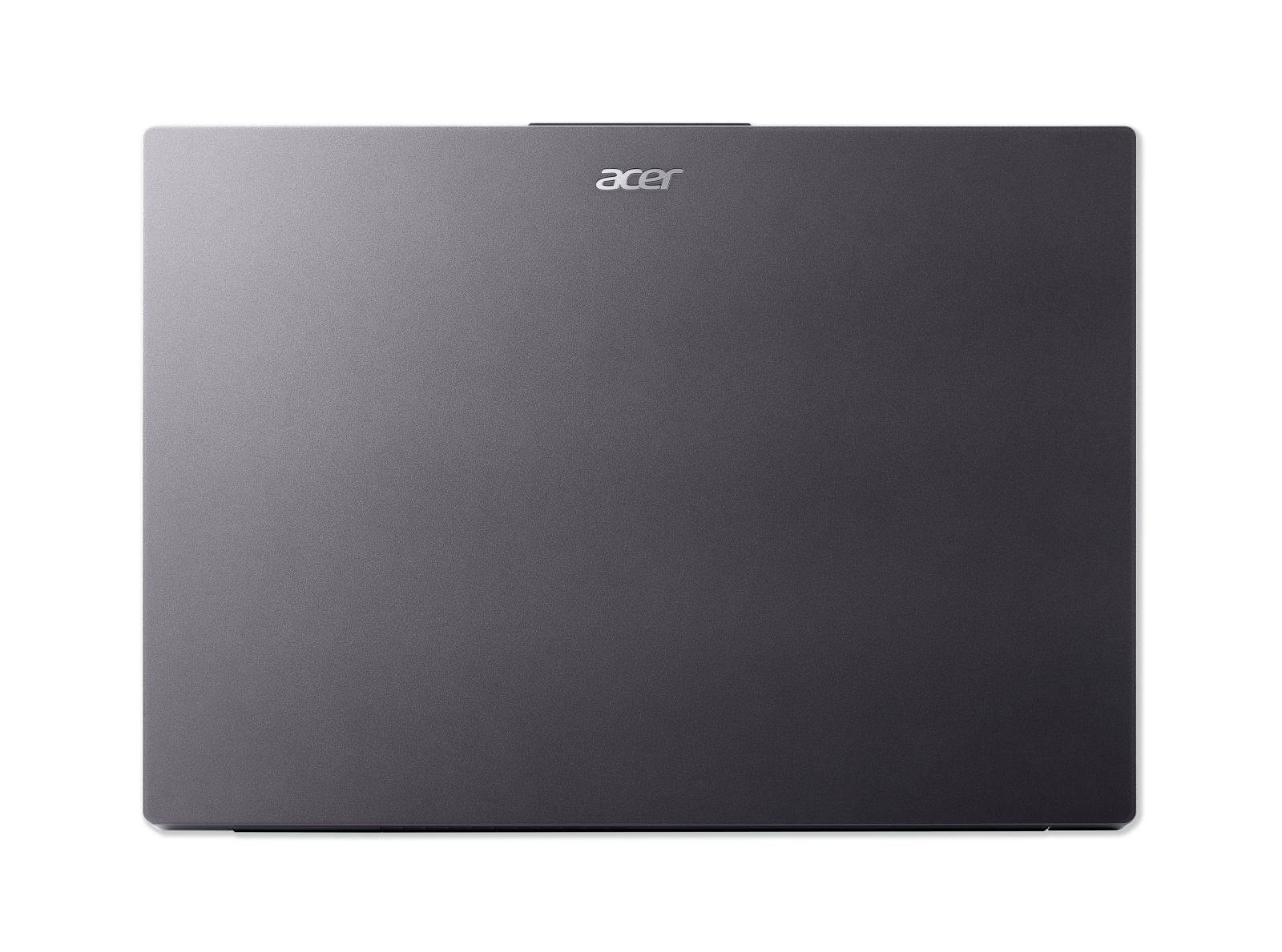 Szary laptop Acer, zamknięty, z srebrnym logo na górnej powierzchni.