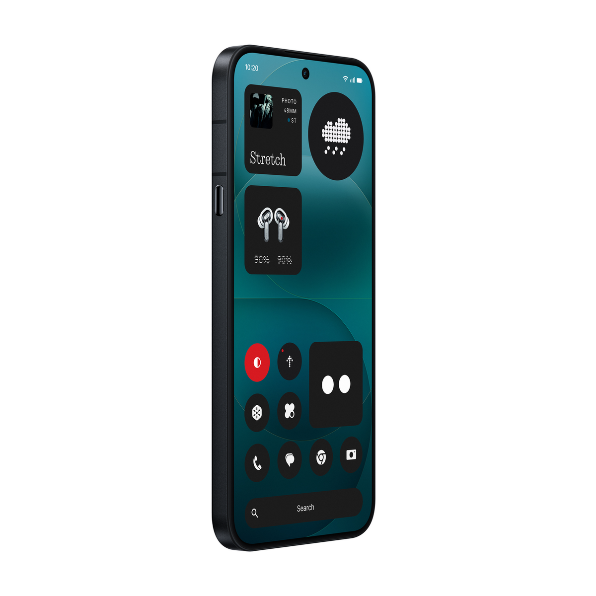 Uno smartphone con sfondo verde acqua scuro che mostra icone di app.