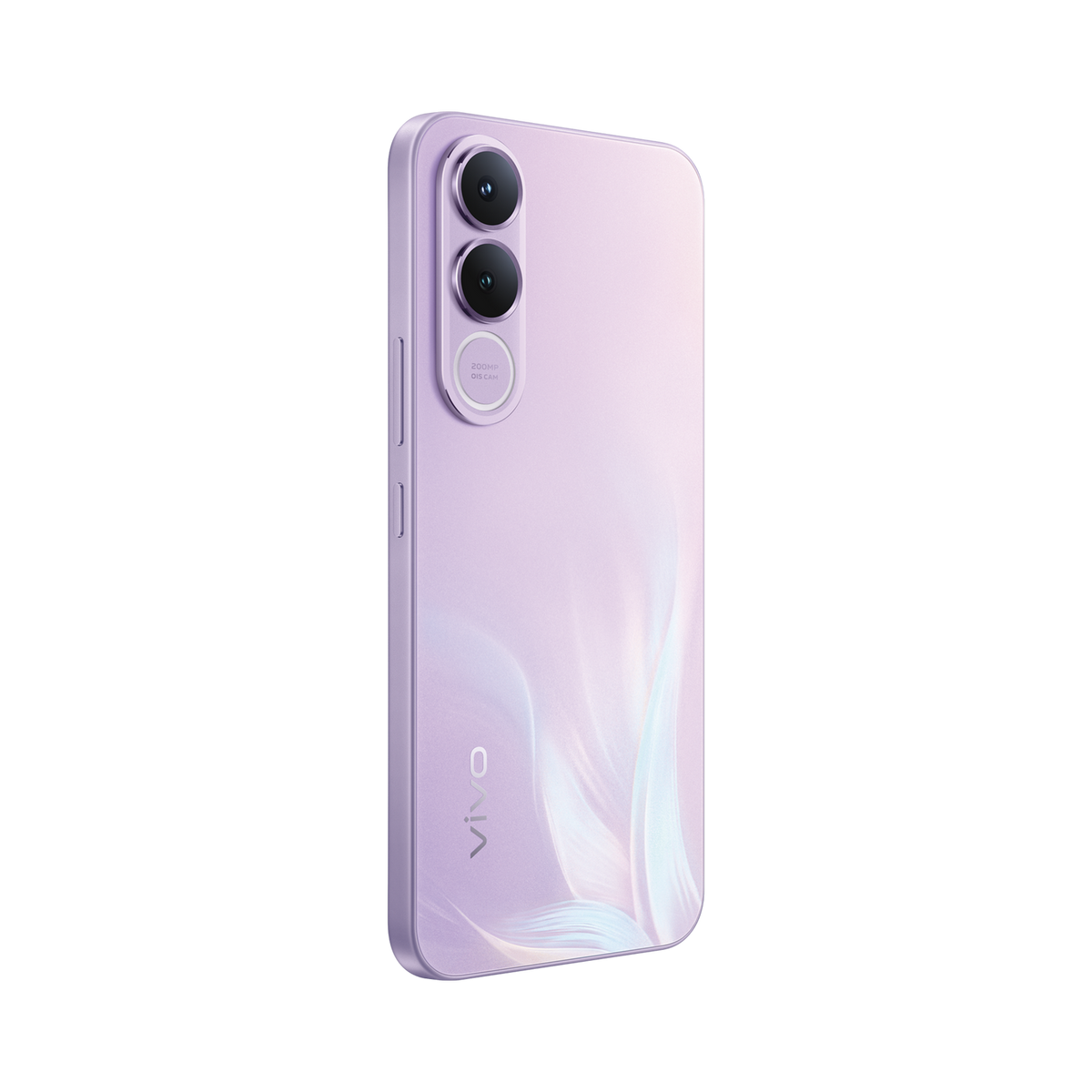 Fioletowy smartfon Vivo z podwójnym aparatem i logo Vivo.