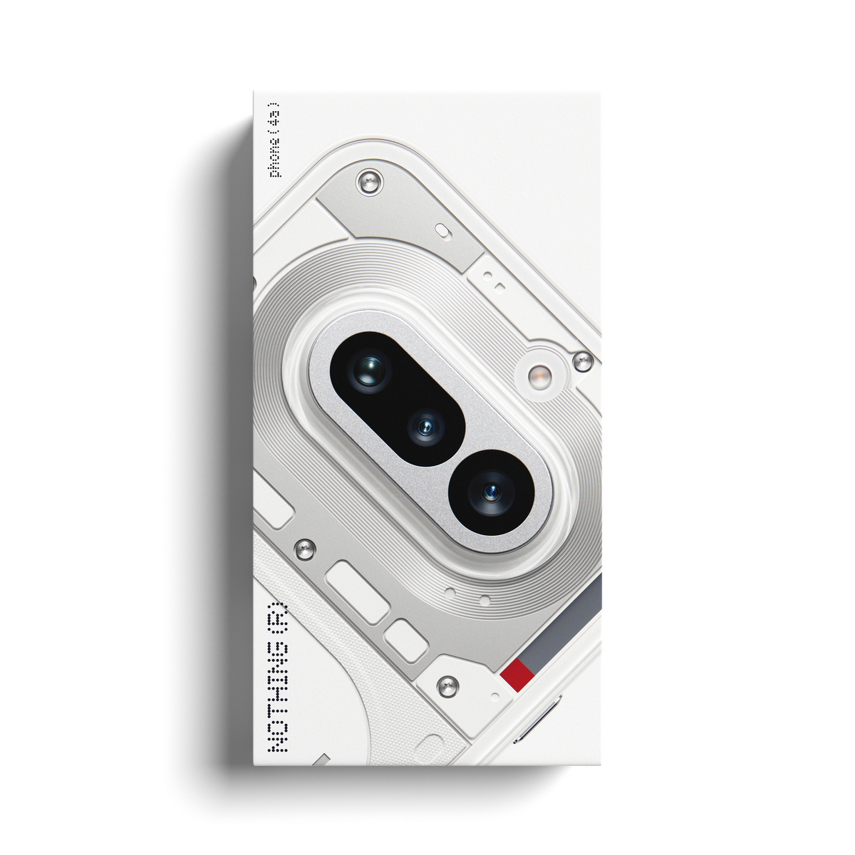 Zbliżenie białego Nothing Phone (2) z widocznymi detalami aparatu i śrub.