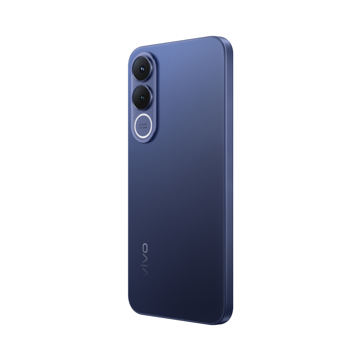 Niebieski tył smartfona Vivo z trzema aparatami i logo.