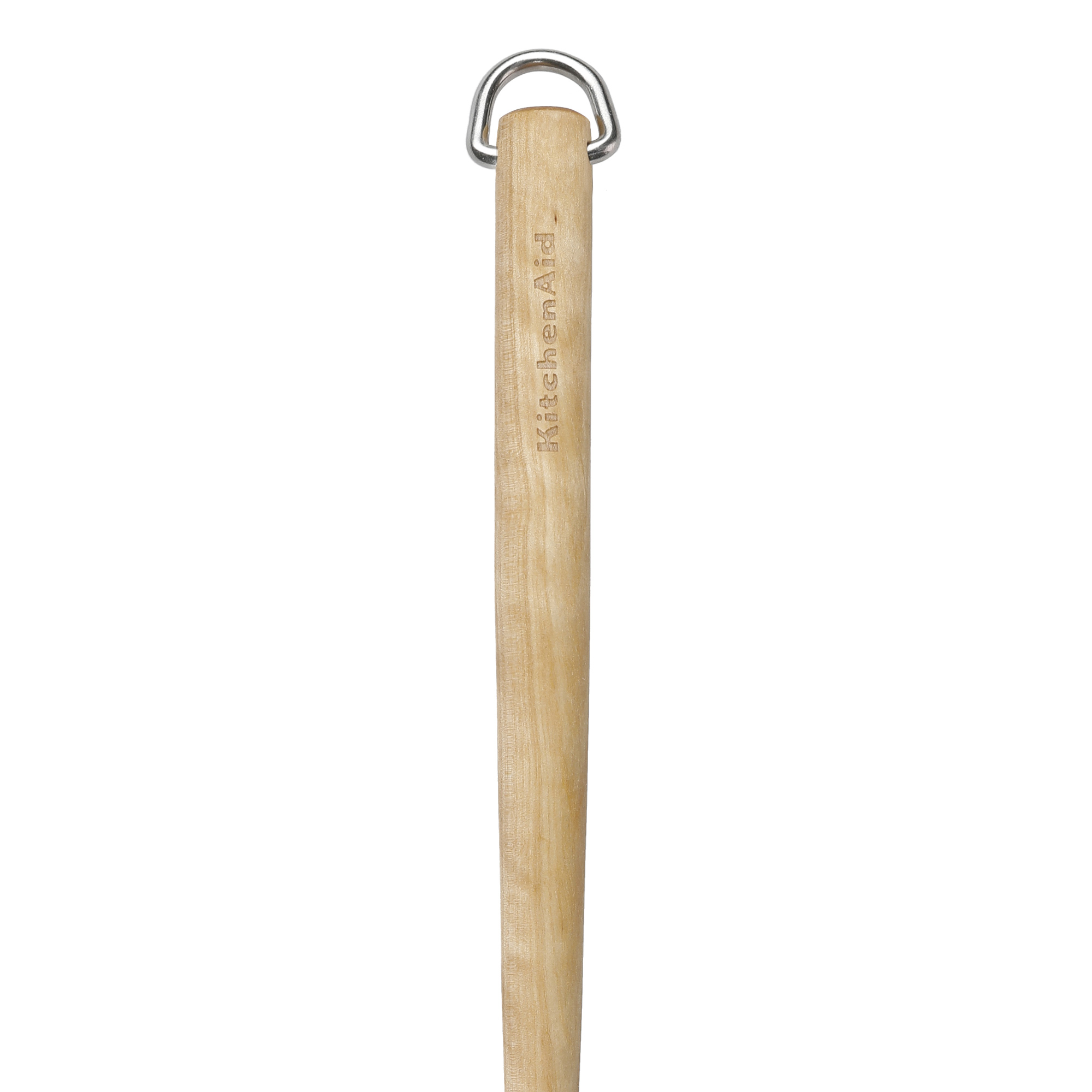 Holzgriff mit KitchenAid-Logo und Metallring.