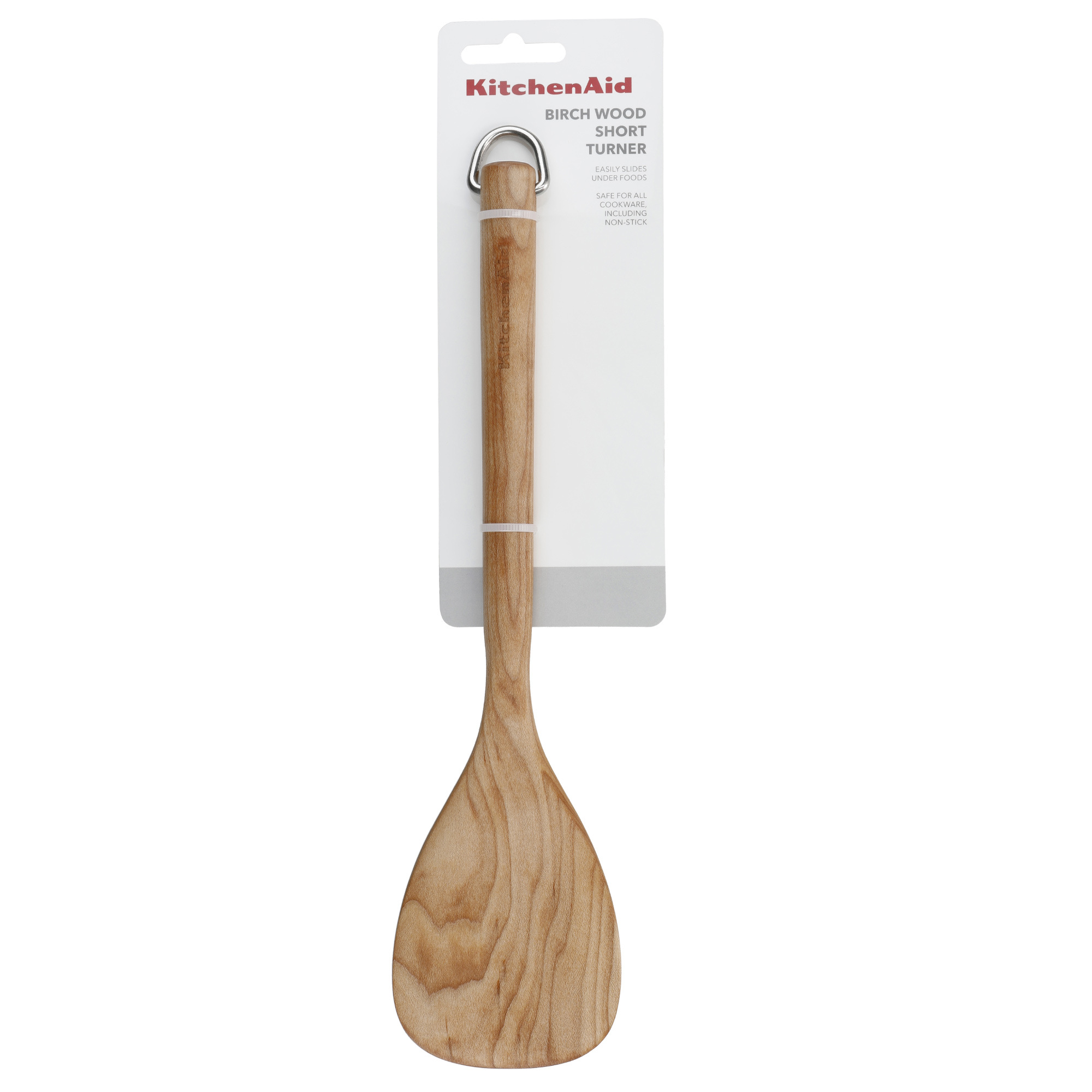 Ein KitchenAid Birkenholz-Wender mit Ring zum Aufhängen.