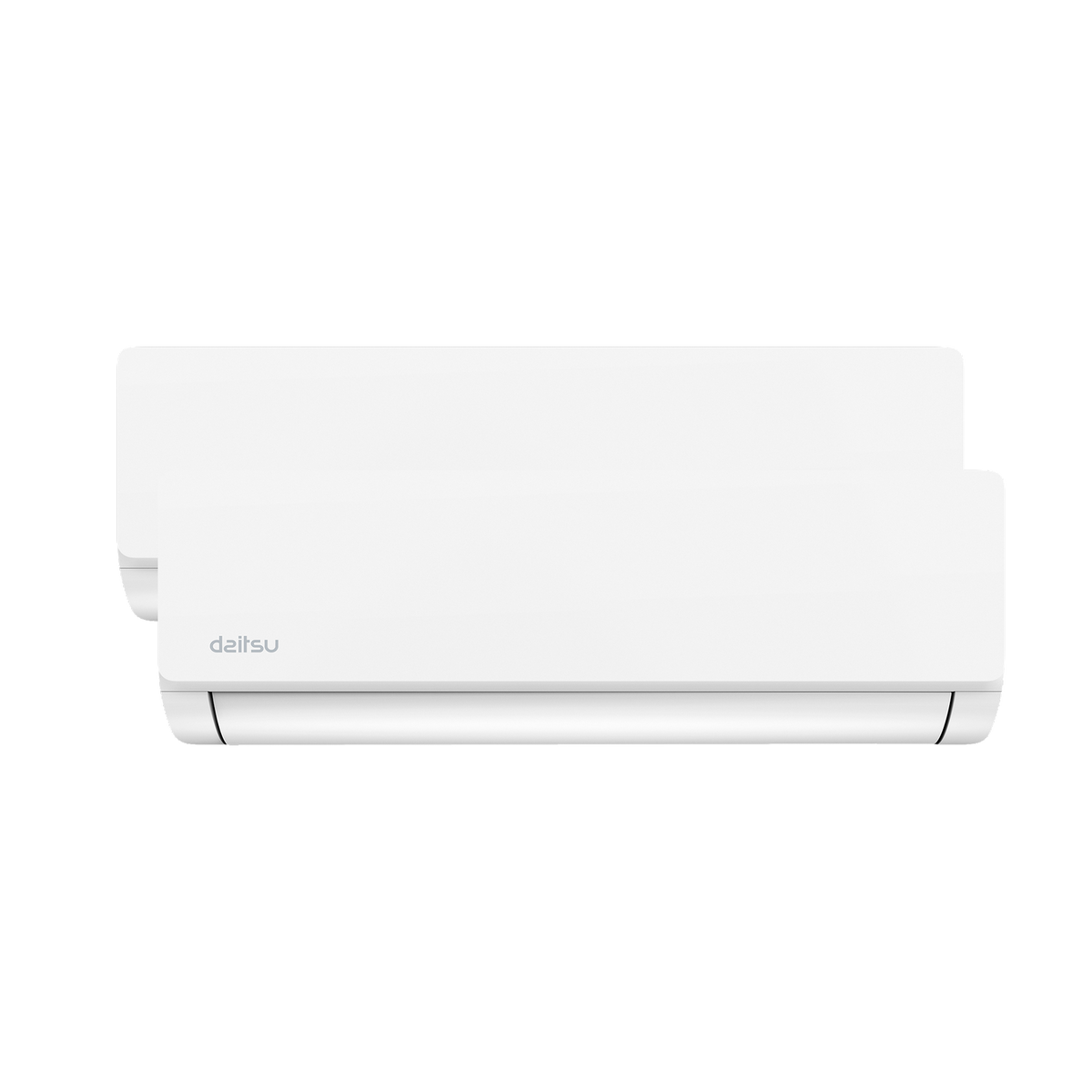 Dos aires acondicionados blancos con el logo de Daitsu.