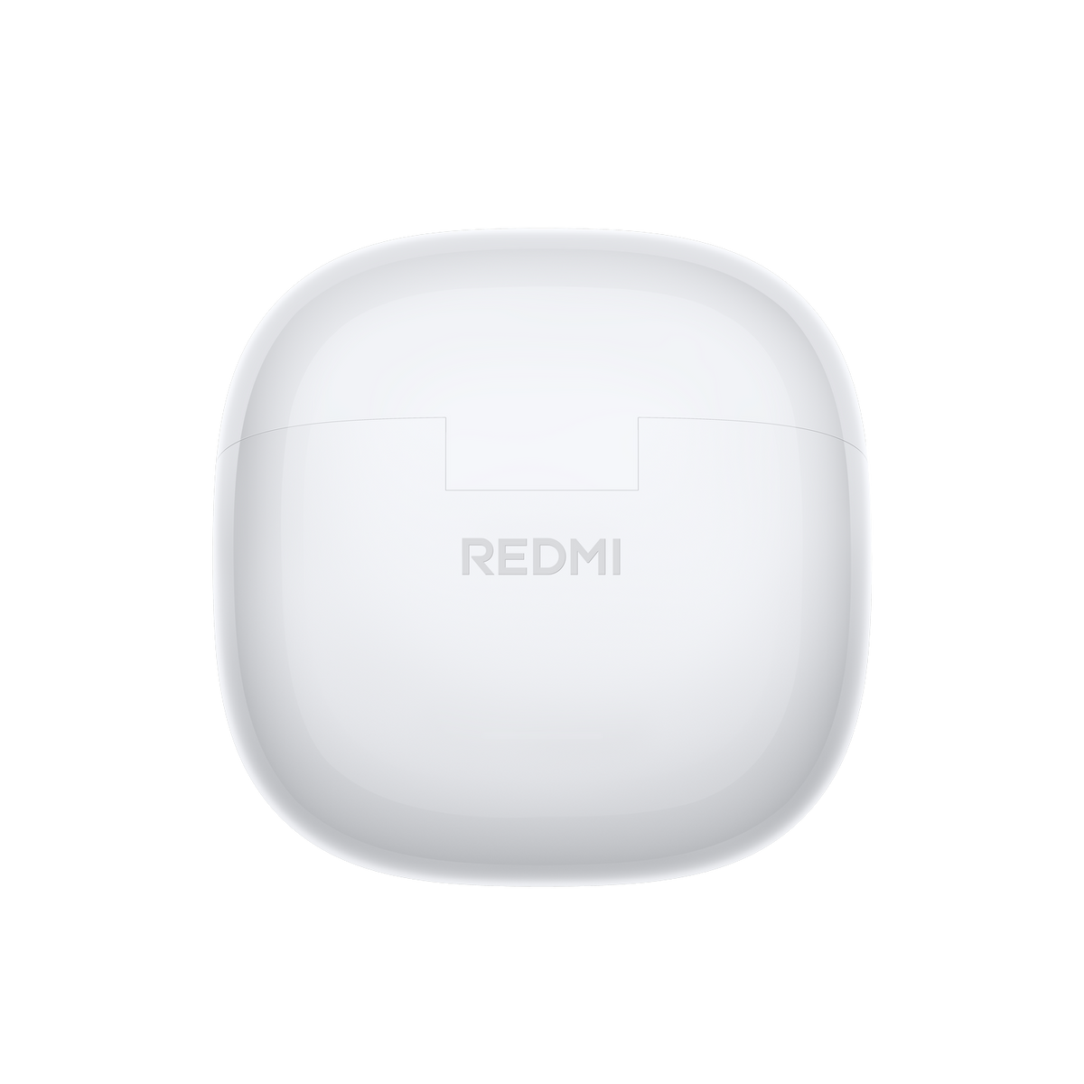 Weiße Ladehülle für Kopfhörer mit Redmi-Logo.
