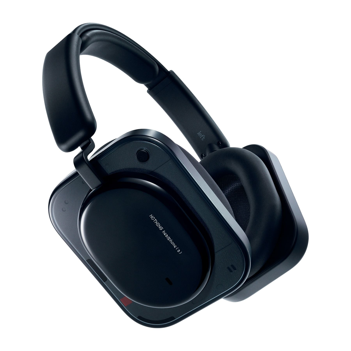 Ein schwarzer kabelloser Kopfhörer mit schlankem Design und gepolsterten Ohrmuscheln, isoliert auf weißem Hintergrund.