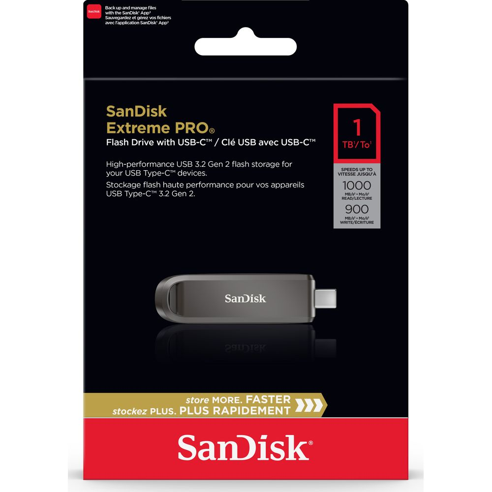 Pen drive USB-C SanDisk Extreme PRO da 1TB, argento, con velocità di lettura/scrittura.