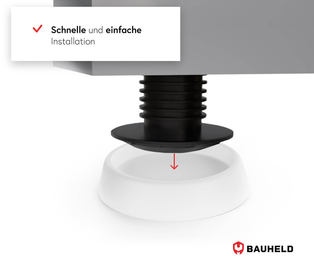 Schnelle und einfache Installation eines schwarzen Teils auf einer weißen Schüssel.