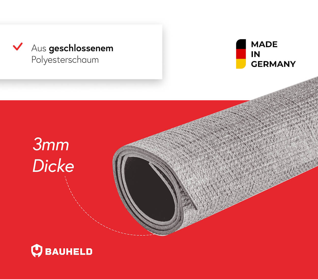 Gerolltes graues Material mit 3mm Dicke, hergestellt in Deutschland.