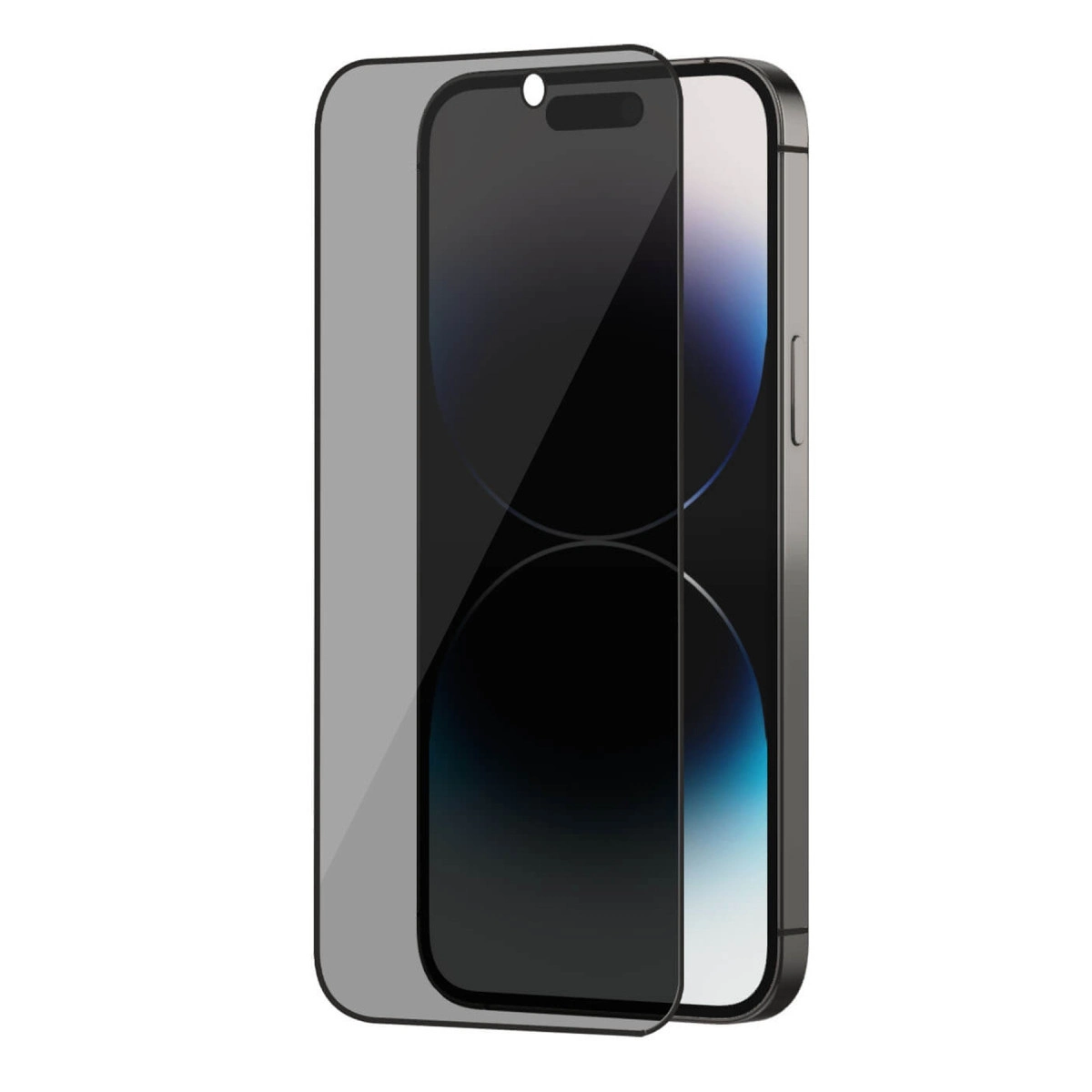 Gri bir ekran koruyucu, koyu renk bir akıllı telefonun üzerinde duruyor.