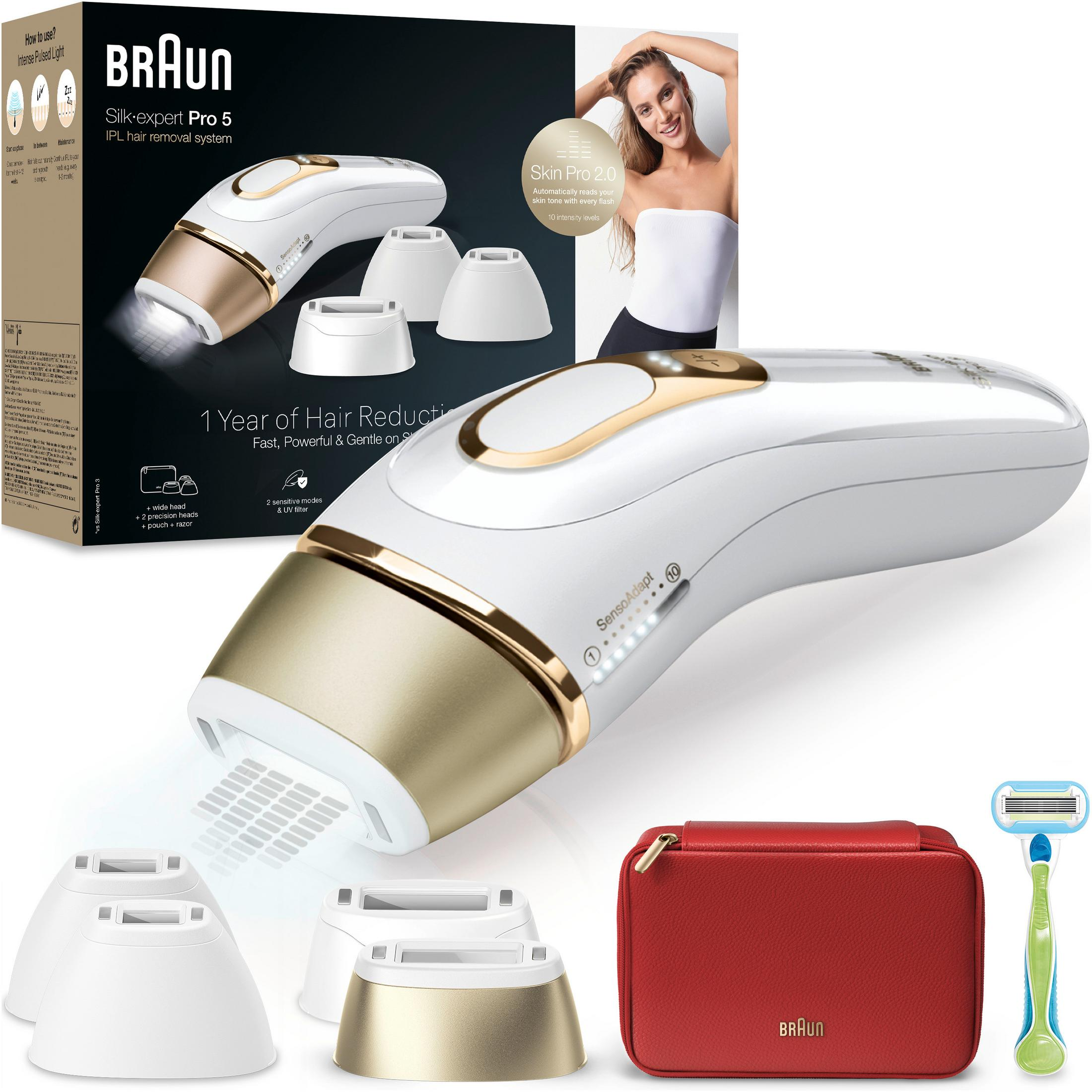 Depilator Braun Silk-expert Pro 5 IPL z nasadkami, etui i maszynką.