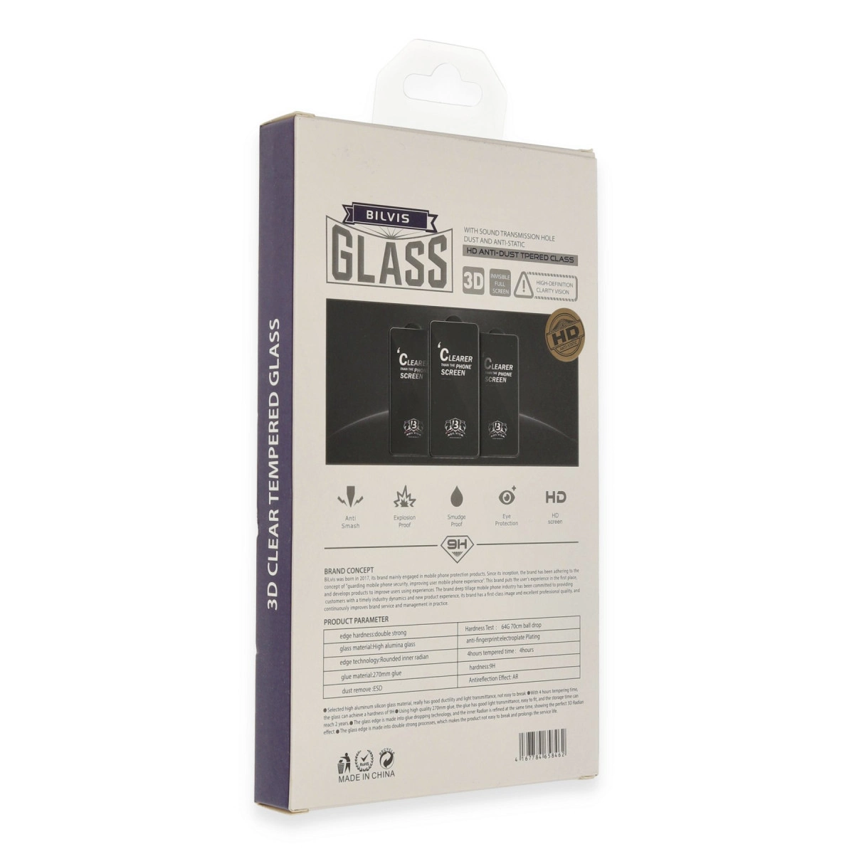 HD anti-toz temperli ekran koruyucu için BILVIS GLASS ambalajı.