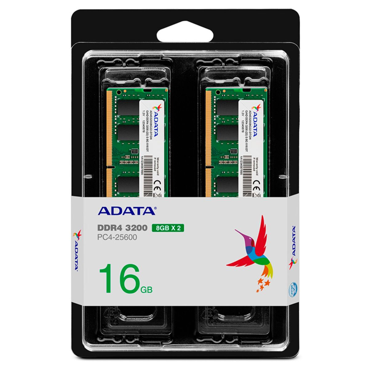 Dwa moduły RAM ADATA DDR4, 16GB (8GB x 2) w opakowaniu.