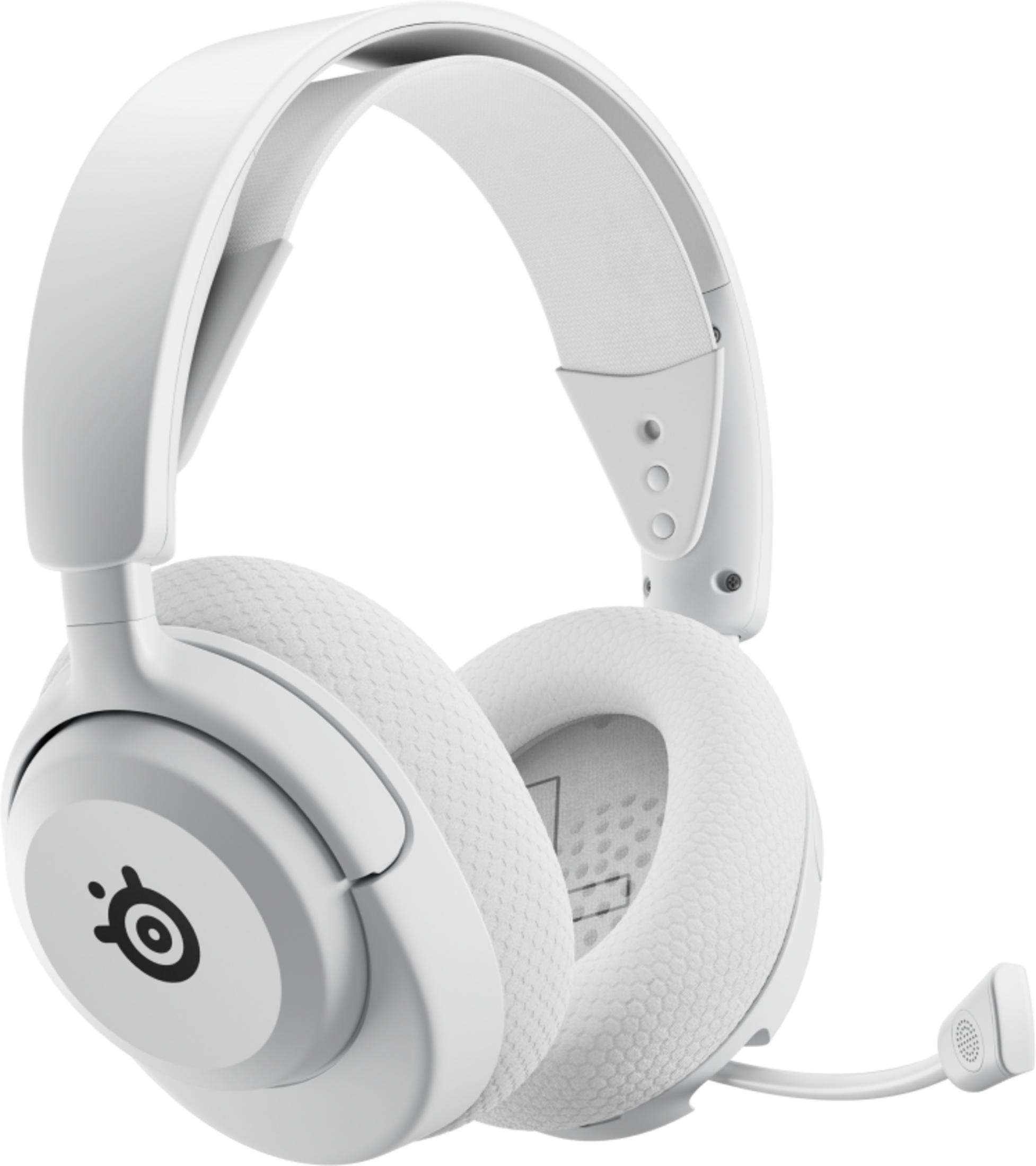 Un headset bianco con microfono e paraorecchie imbottiti.