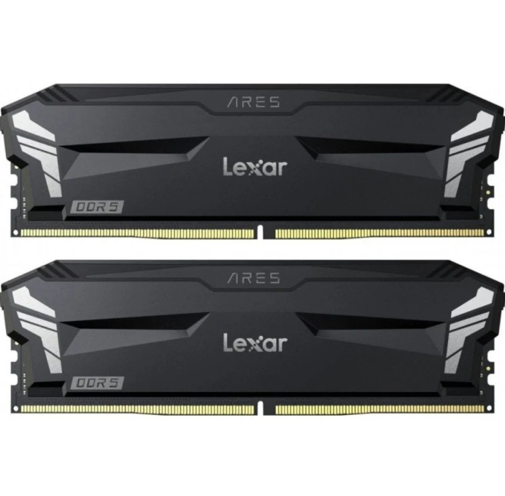 Due moduli RAM Lexar DDR5 neri con accenti argentati e marchio Ares.