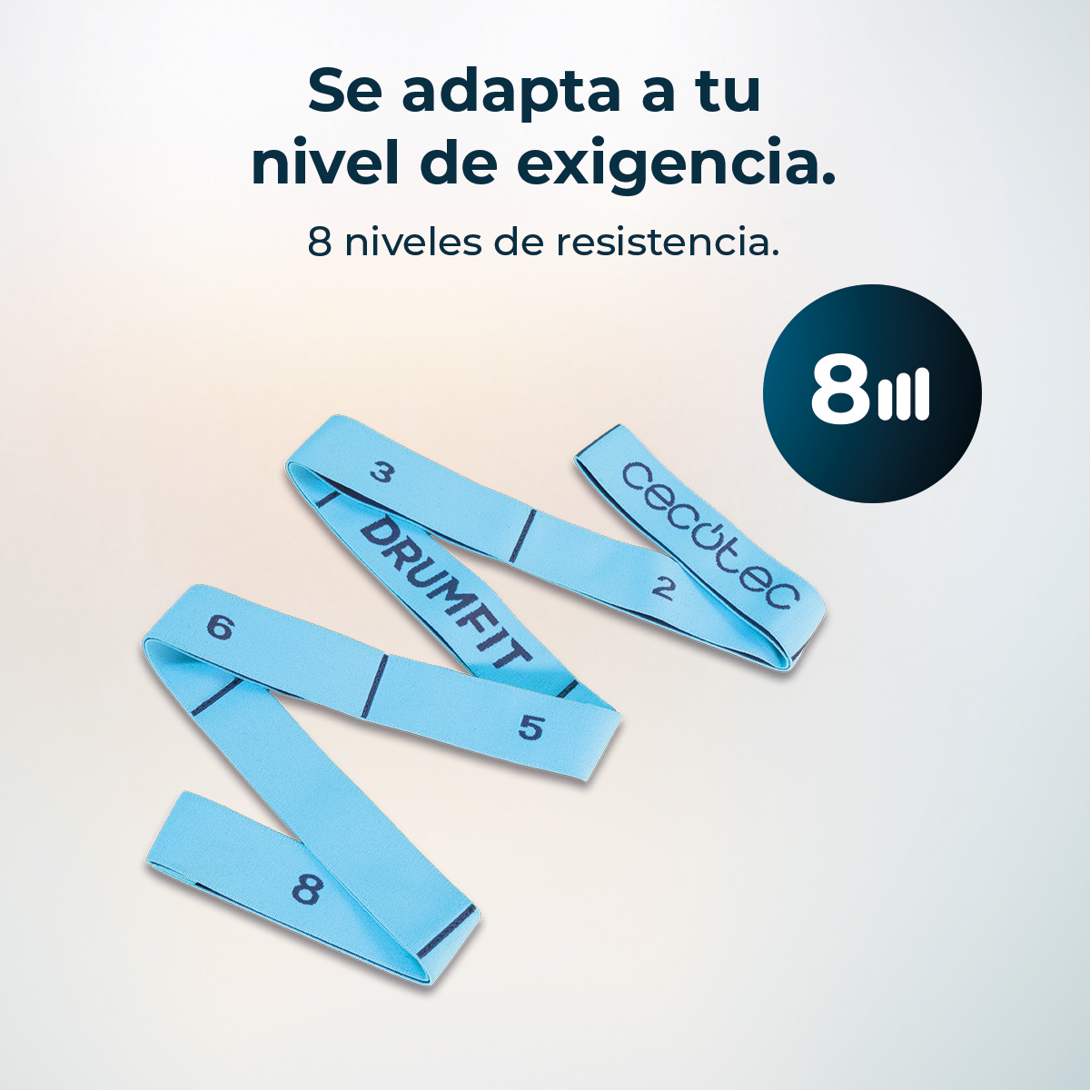 Fasce elastiche azzurro chiaro con numeri, su sfondo bianco.