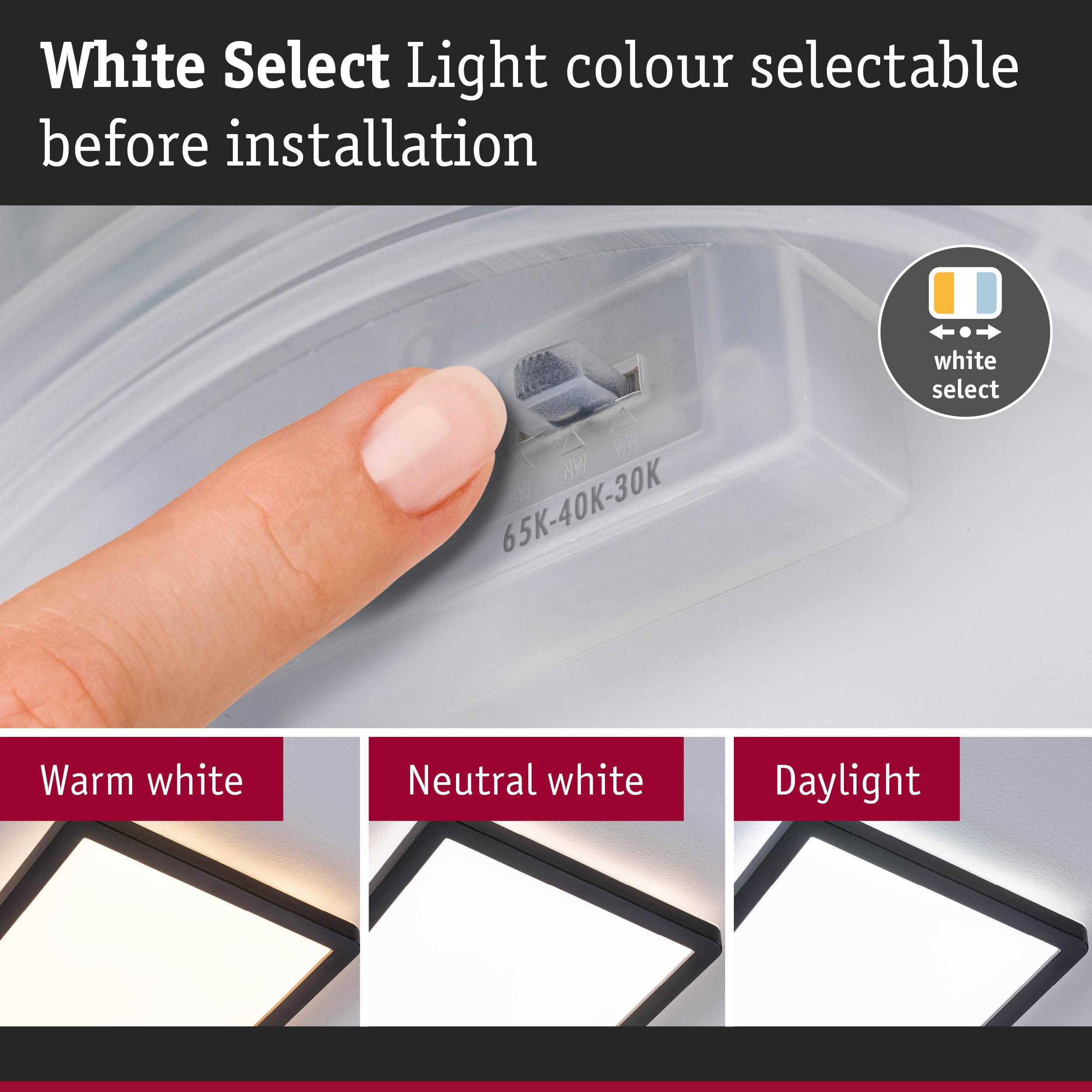 Palec dostosowuje przełącznik koloru światła, trzy lampy pokazują opcje.