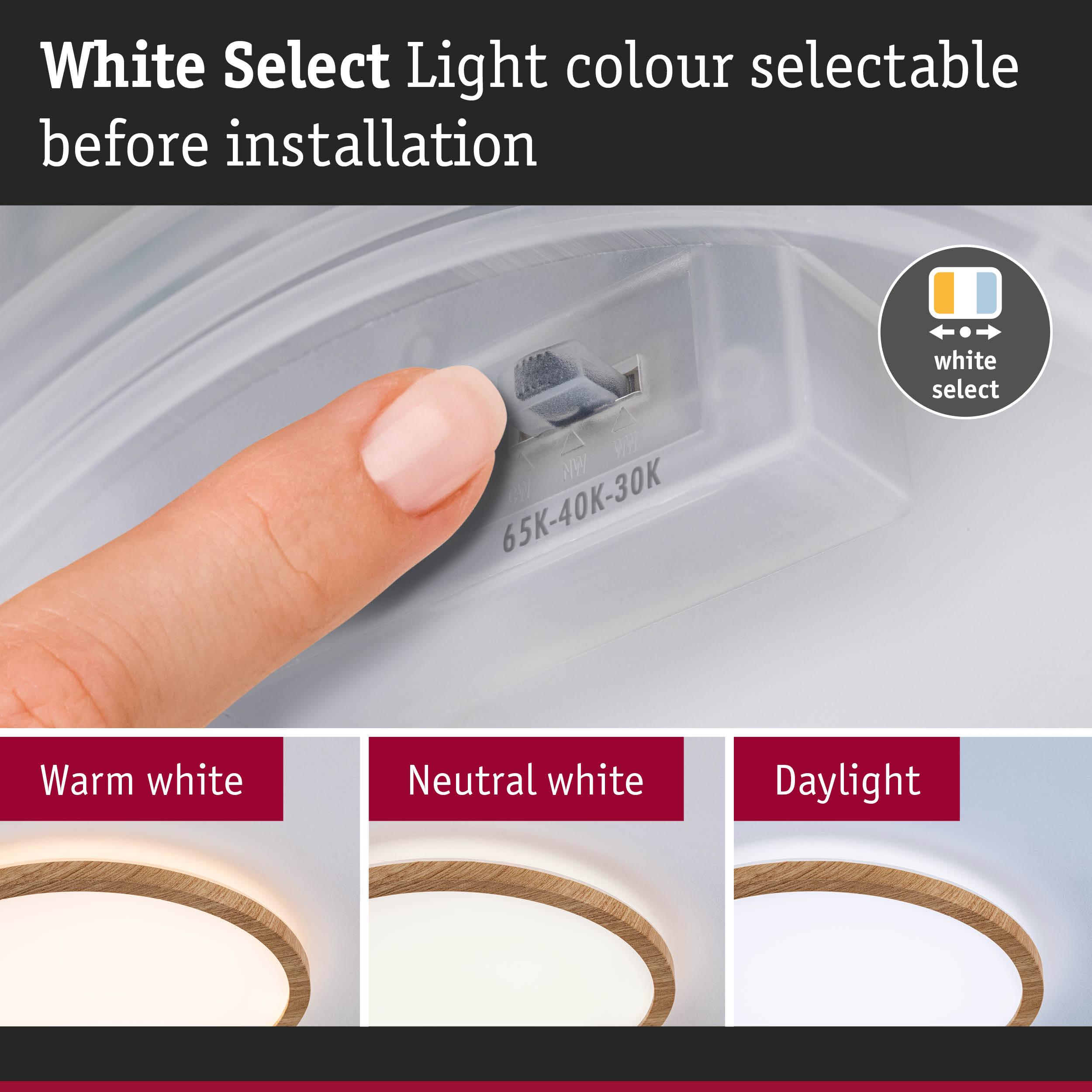 Palec reguluje przełącznik na lampie. Poniżej pokazano trzy kolory światła.