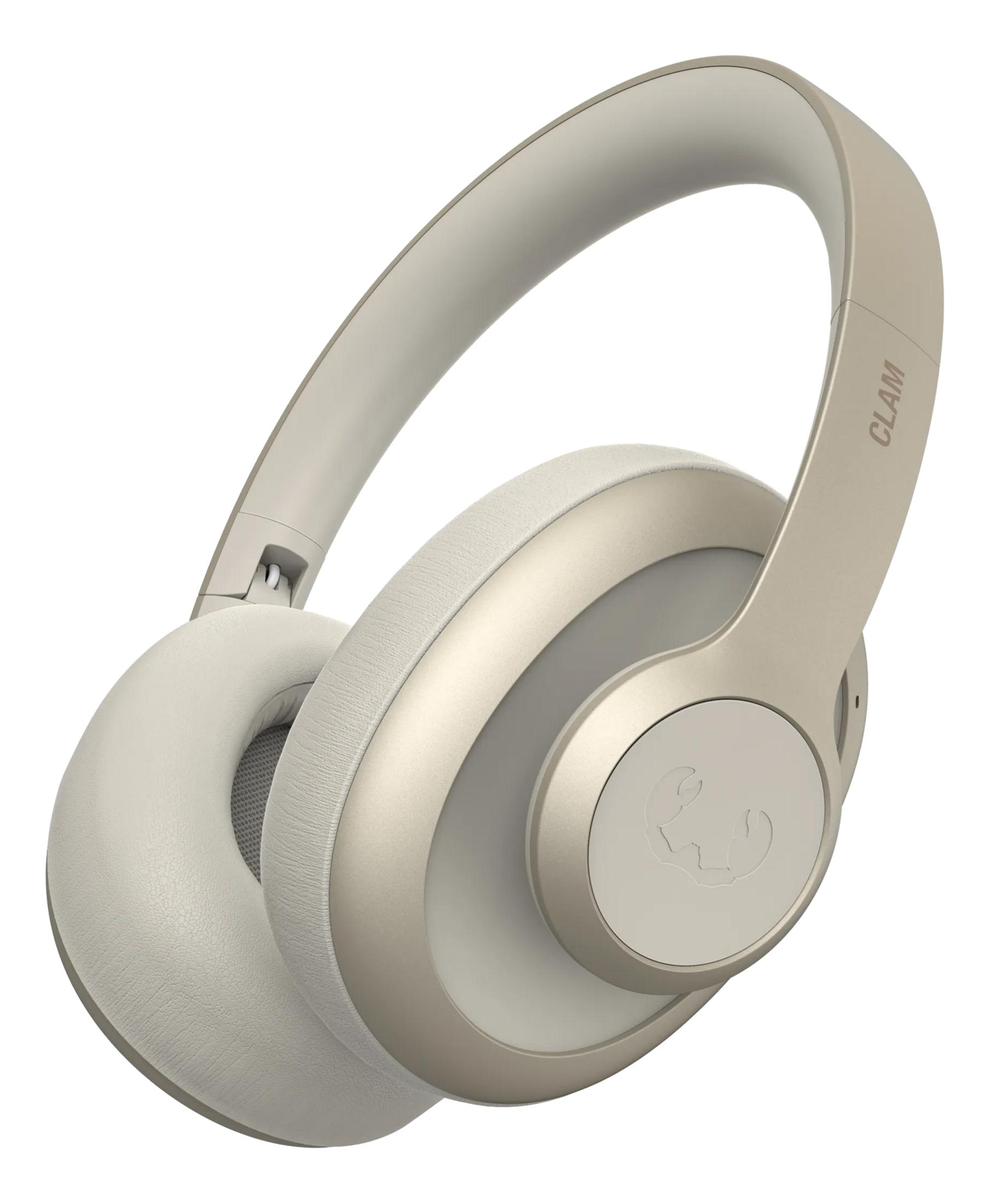 Złote słuchawki z wyściełanymi nausznikami i pałąkiem.