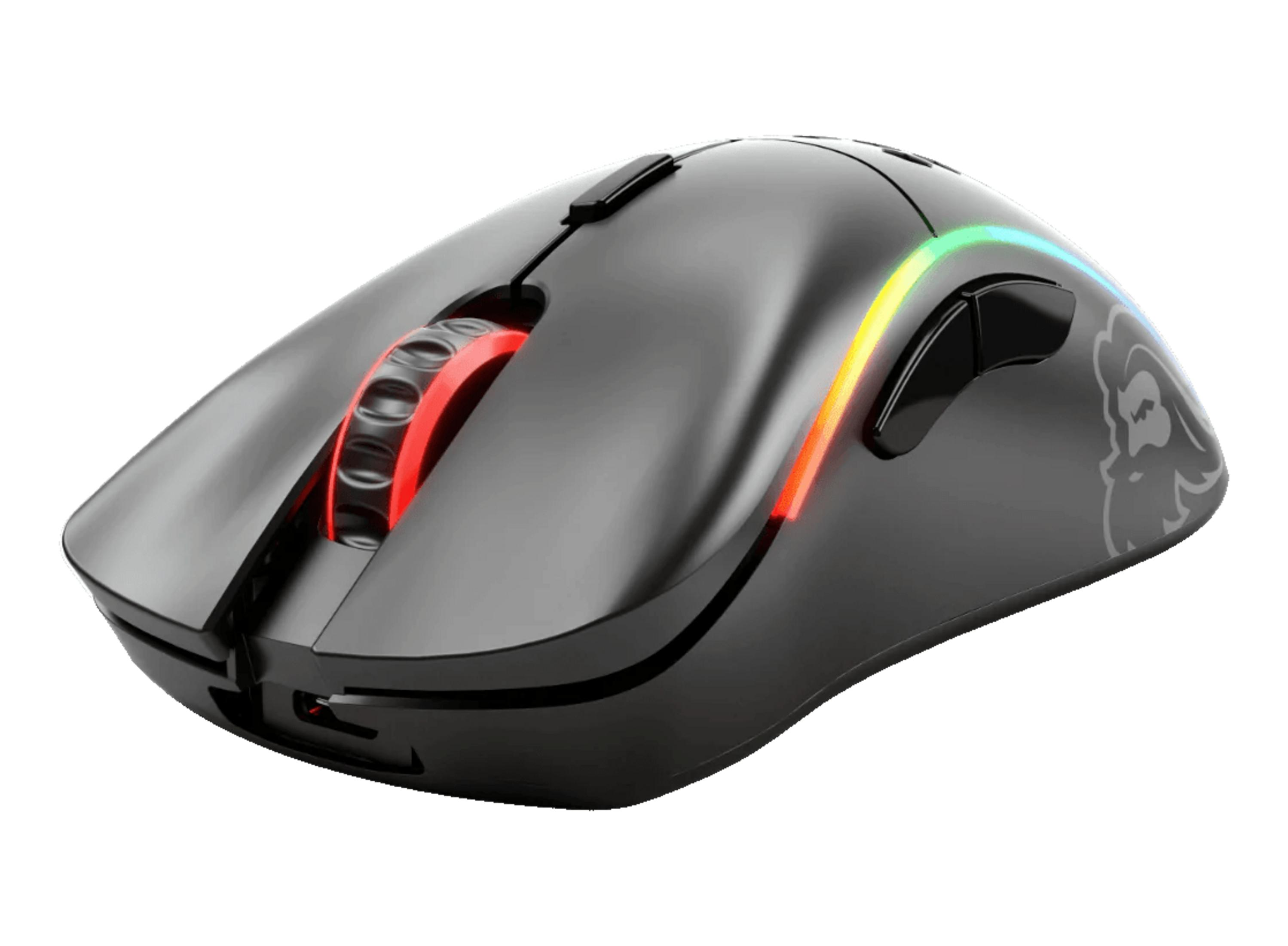 Czarna mysz gamingowa z czerwonym kółkiem i oświetleniem RGB.