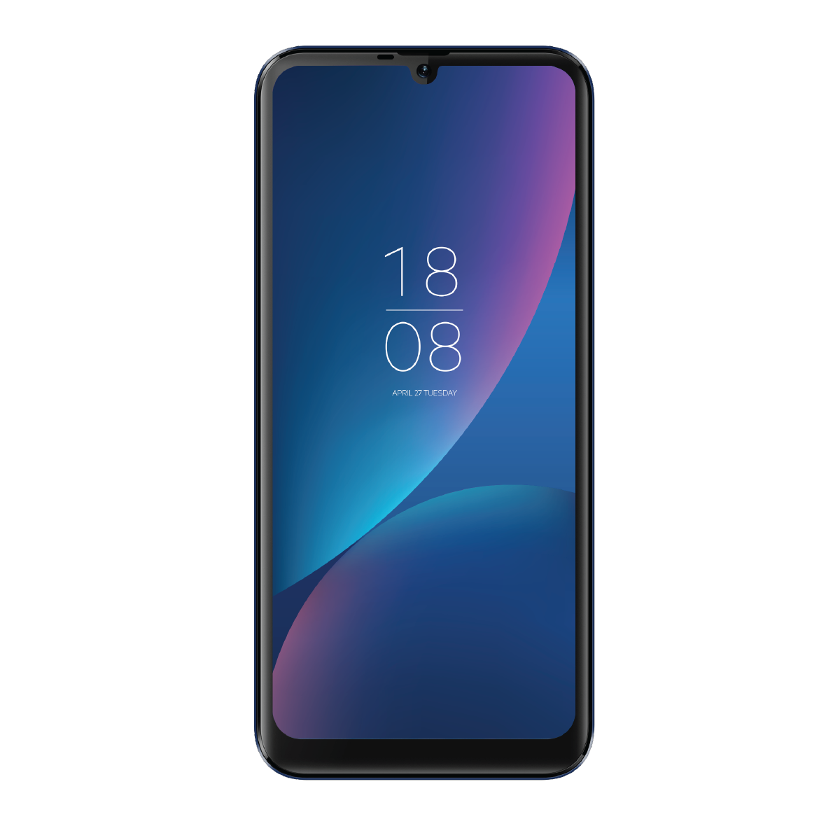 Koyu mavi bir akıllı telefon 18:08 ve 27 Nisan Salı gösteriyor.