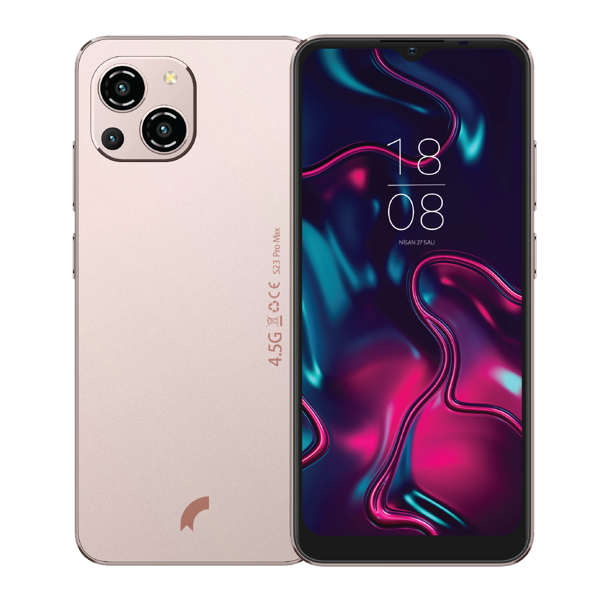 Çift arka kameralı, renkli ekranlı gül altın rengi akıllı telefon. 4.5G CE S23 Pro Max.