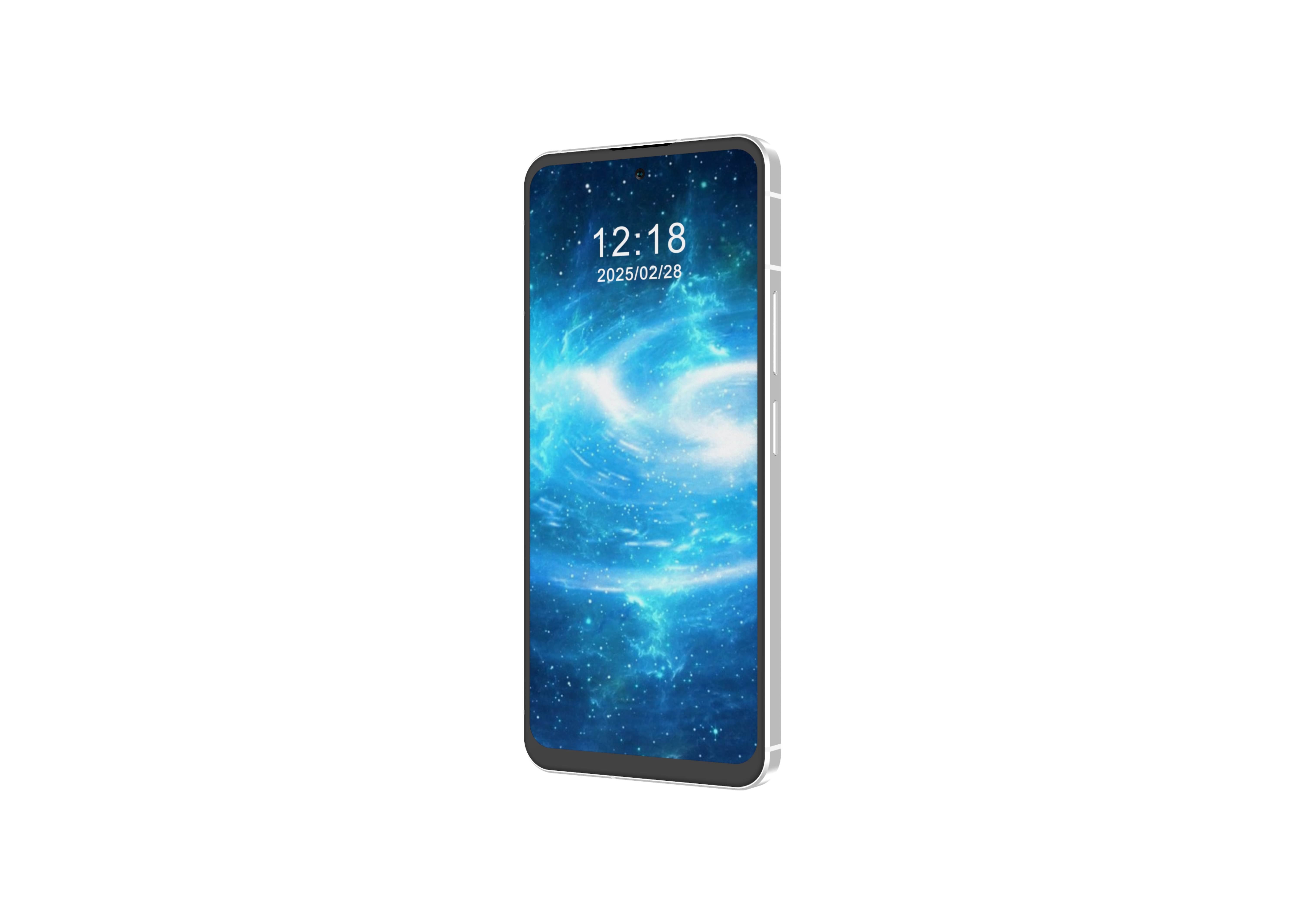 Zamanı ve tarihi gösteren uzay duvar kağıdına sahip bir akıllı telefon.